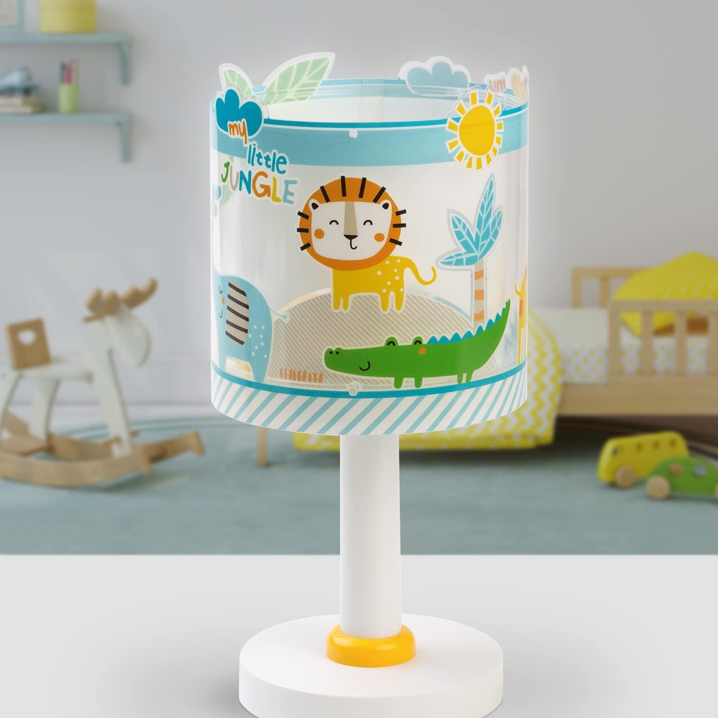 Detalle de Dalber Kinder-Tischlampe Little Jungle mit Tieren – 40 W, bunt (E14)