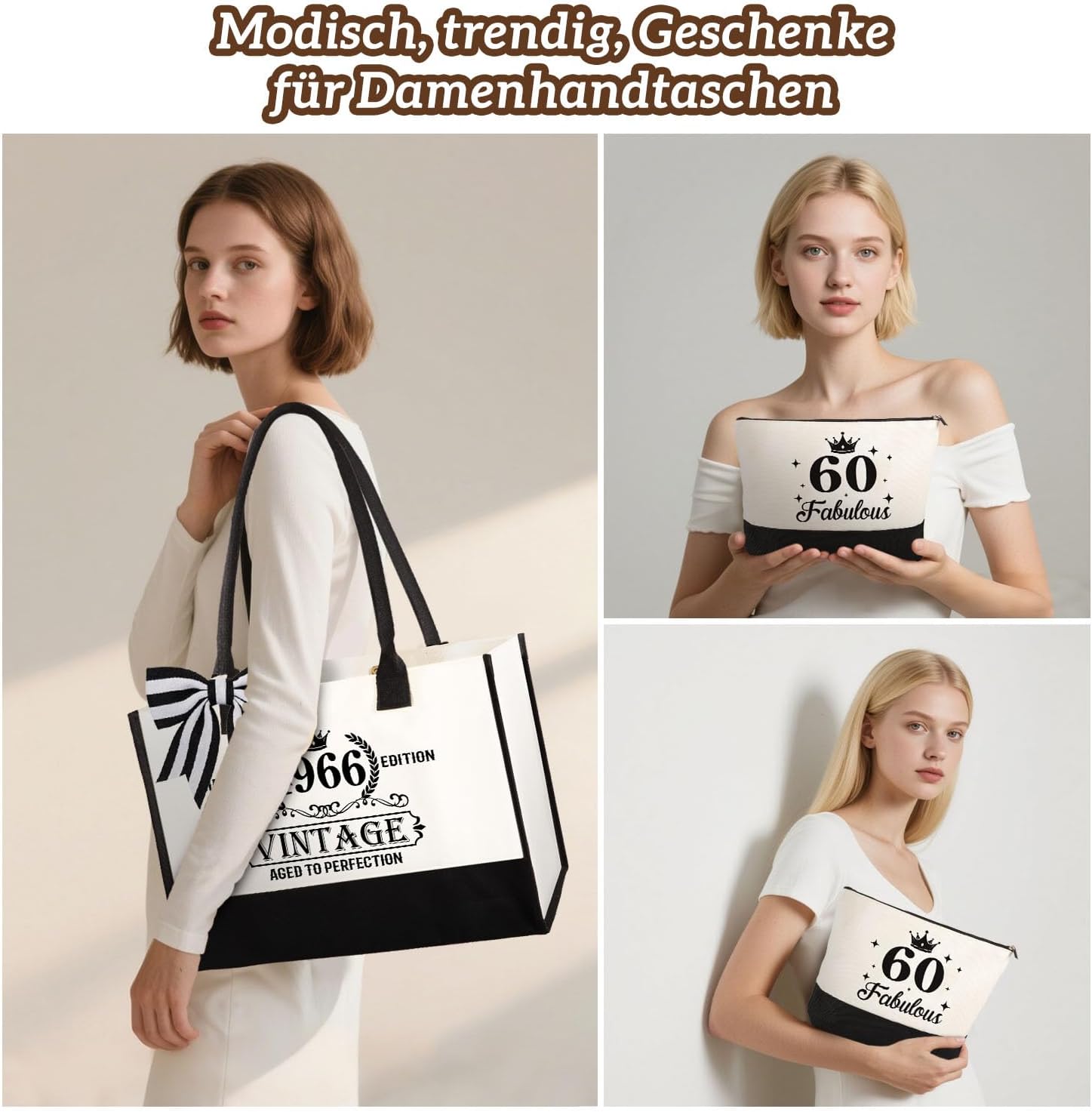 Thumbnail 2 de Giftota 60. Geburtstag Geschenk für Frauen: Vintage 1966 Canvas-Einkaufstasche-Set mit Kosmetiktasche & Grußkarte
