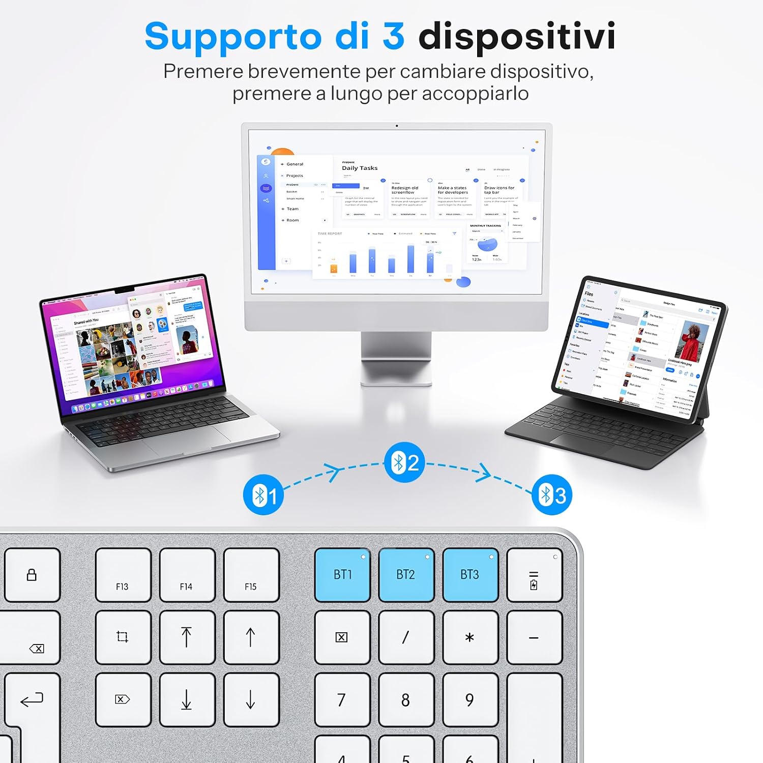 Thumbnail 1 de OMOTON Kit Tastiera e Mouse Wireless Bluetooth per Mac con 3 Canali e Ricaricabili - Layout Italiano QWERTY