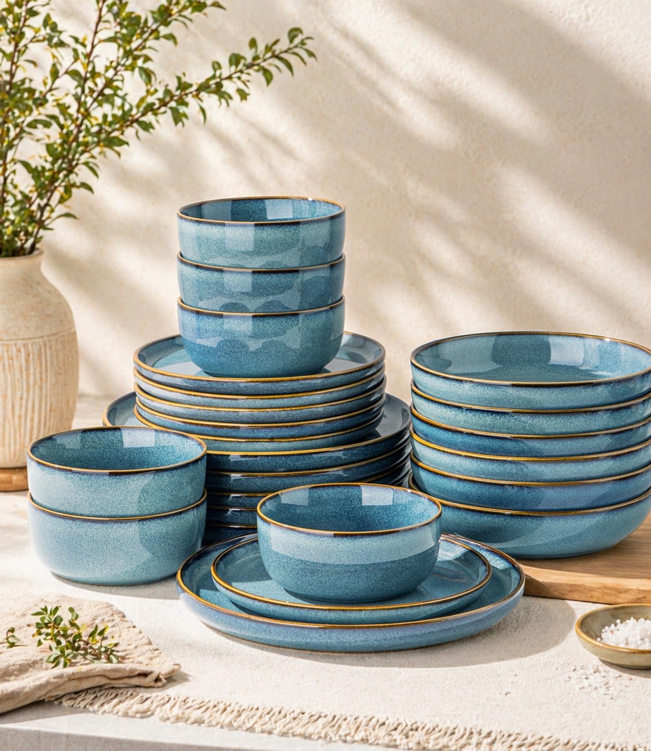 Thumbnail 6 de GBHOME 12-Piece Ceramic Dinnerware Set in Space Blue for 4