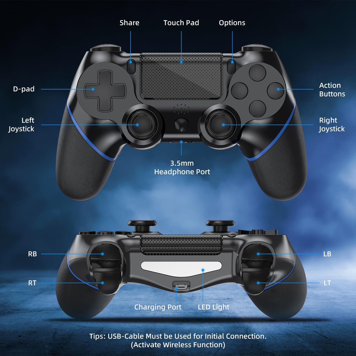 Thumbnail 1 de Turquvix Wireless Controller for PS4/Pro/Slim and PC with Audio Jack