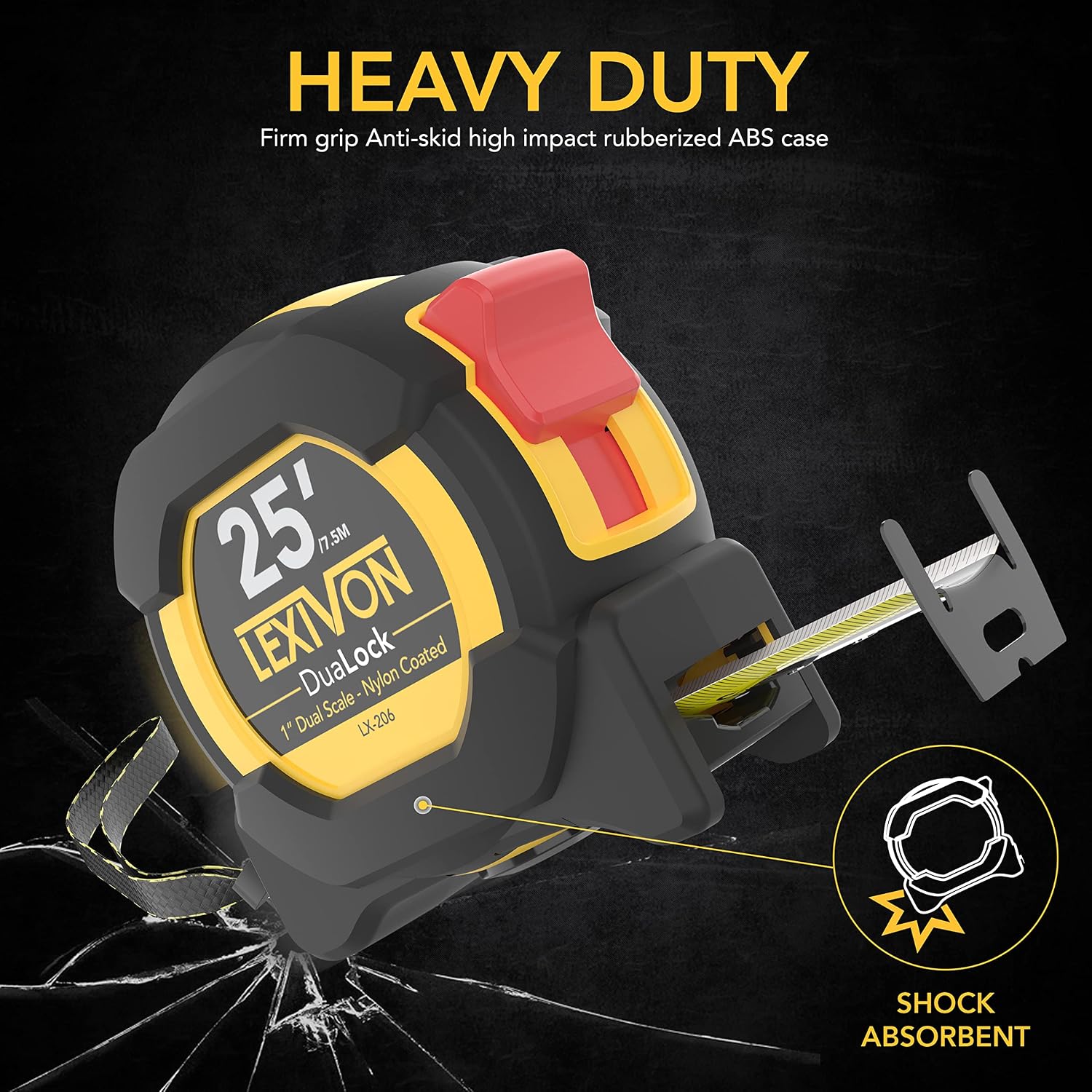 Detalle 2 de LEXIVON LX-206 DuaLock Tape Measure, 25 ft/7.5 m, 1-Inch Blade