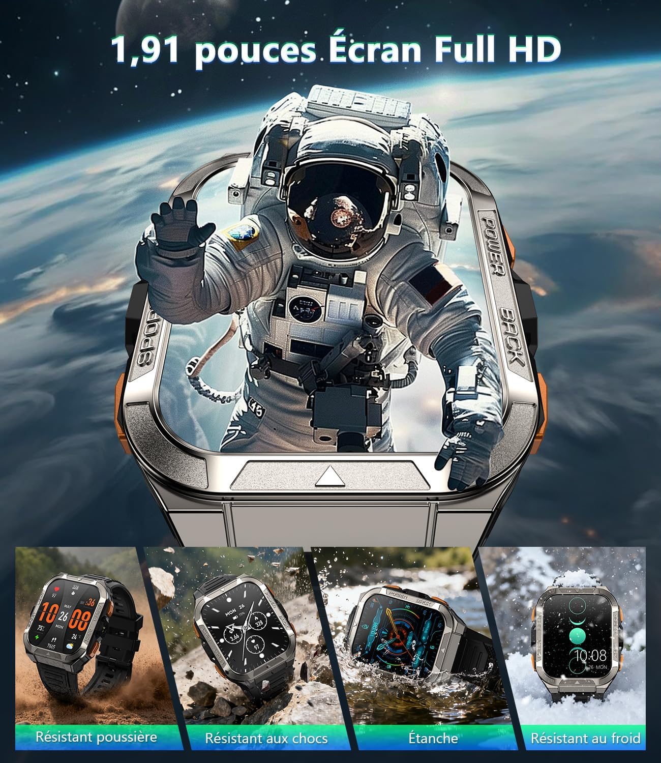 Thumbnail 2 de IOWODO Montre connectée 2026 avec GPS, lampe torche LED et boussole intégrée