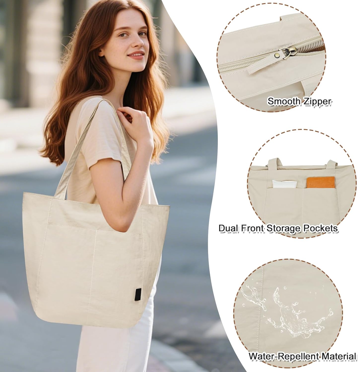 Thumbnail 4 de Boziee Unisex Schultertasche im minimalistischen Look – Shopper Tote Bag aus Nylon für Alltag, Büro & Reisen