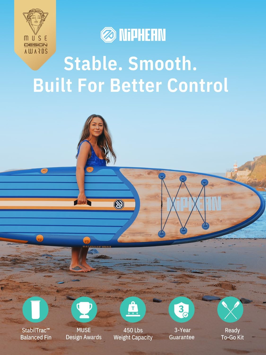 Thumbnail 1 de Niphean 10’6" Inflatable Stand Up Paddle Board (SUP) with Anti-Slip EVA Deck and SUP Accessories