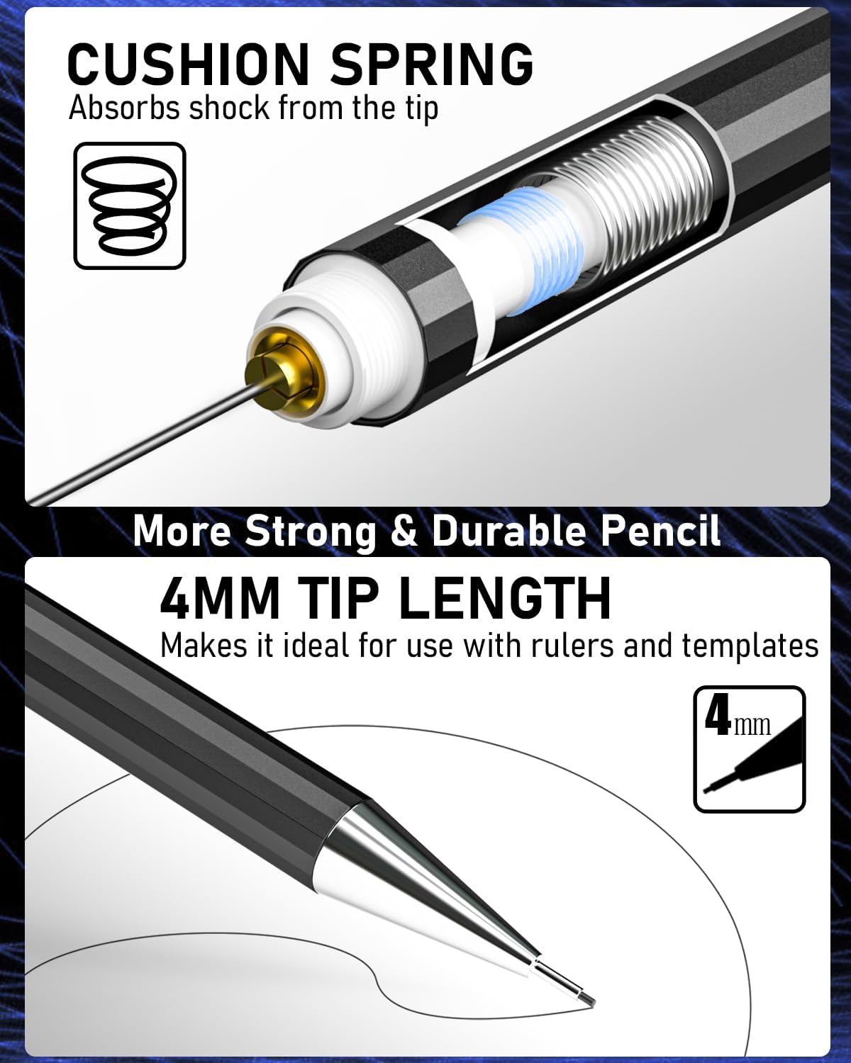 Detalle 2 de Nicpro 6-piece mechanical pencils set with metal bodies and case (0.3, 0.5, 0.7, 0.9 and 2.0mm leads)