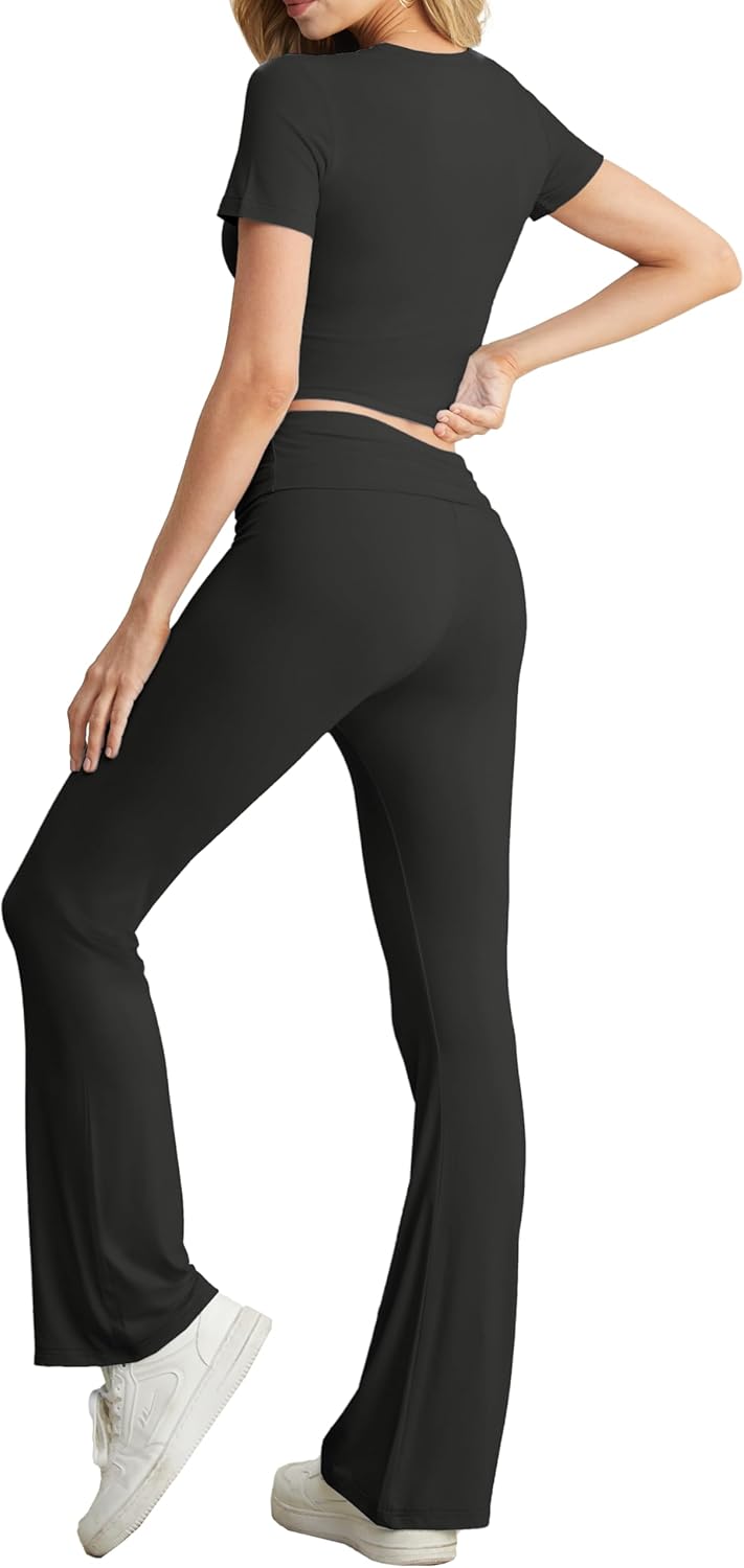 Thumbnail 5 de IWOLLENCE women’s loungewear set: short sleeve crop top & wide-leg trousers co-ord