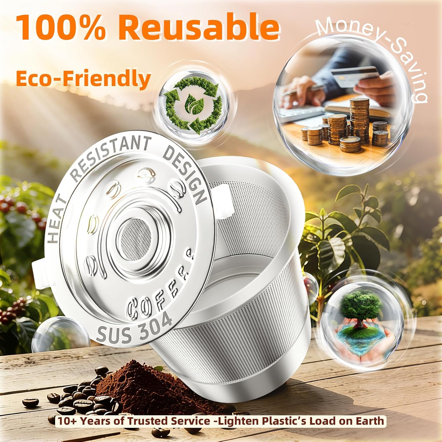 Detalle de 2 Pack Reusable K Cups Coffee Pods for Keurig Single Hole Machine - All Stainless Steel (SUS 304), BPA-Free, Heat-Resistant Handles