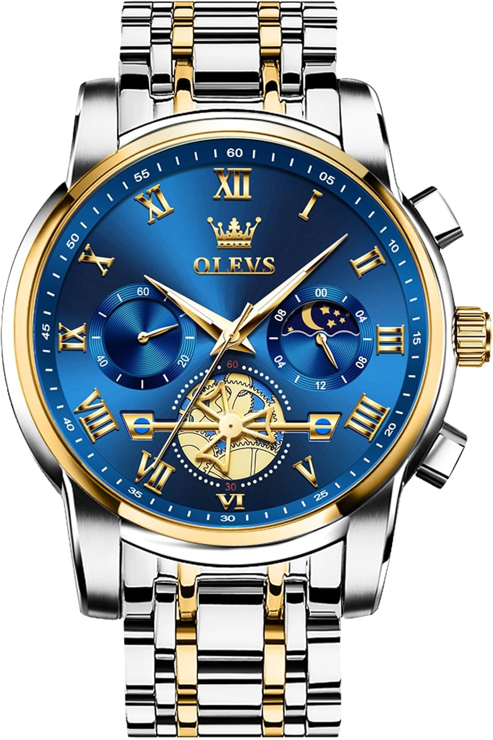 Detalle de OLEVS Men's Quartz Watch, 41 mm Big Dial, Stainless Steel, Luminous Feature