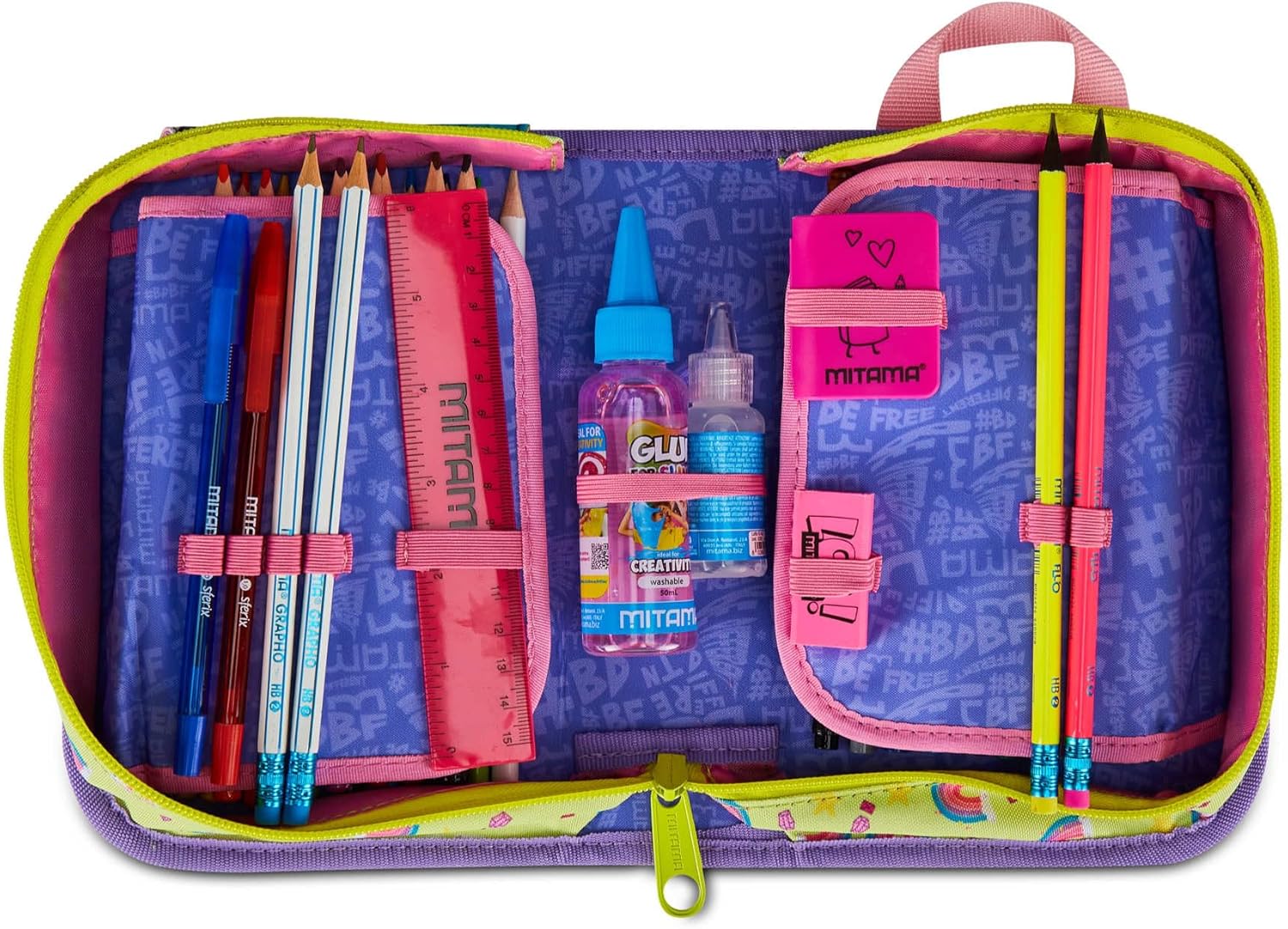 Thumbnail 6 de Mitama Trousse Scolaire 4 Fermetures éclair – Lilas, triple compartiment et contenu pédagogique