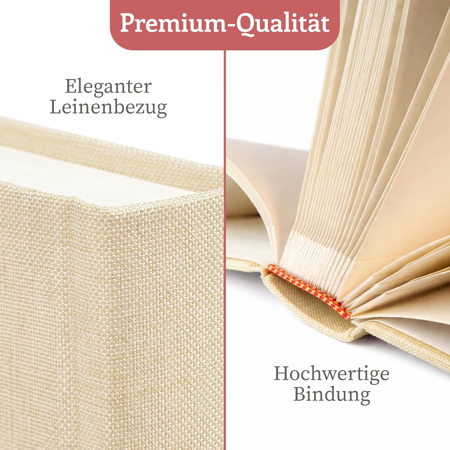 Detalle de Zenacolor Fotobuch zum Selbstgestalten (30×22 cm) Beige – 50 weiße Seiten für 150 Fotos, echtes Leinen