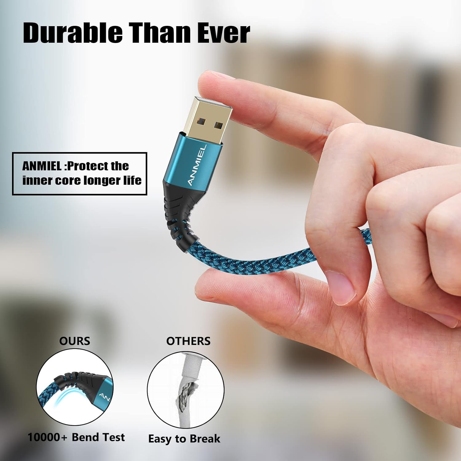 Thumbnail 4 de ANMIEL USB C Cable 2 Pack 3M – Nylon Braided Type C Charger Cord, 3A Fast Charge QC3.0, 10ft USB A to USB C