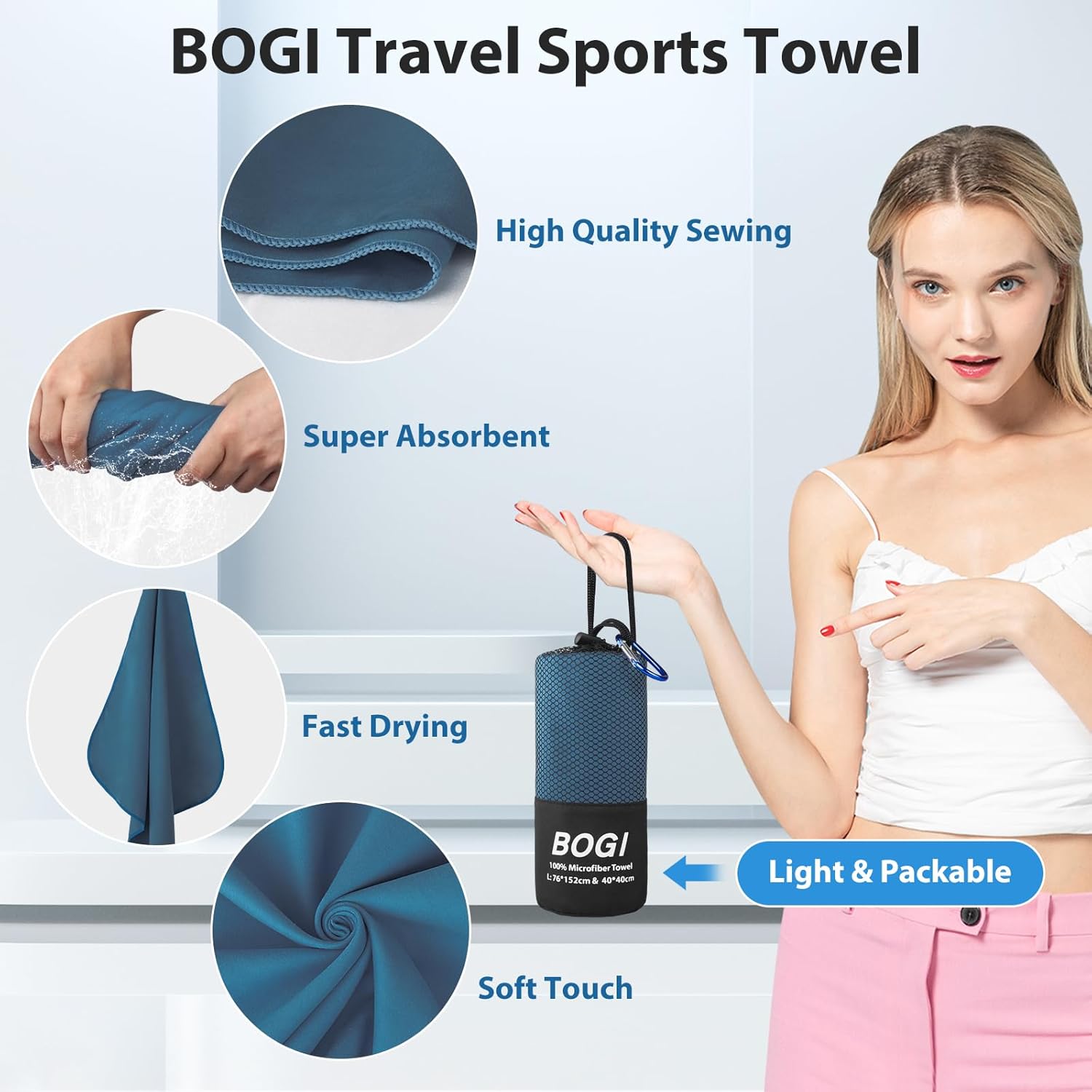 Thumbnail 3 de BOGI Microfibre Travel Towel (M: 100cm x 50cm) – Quick Dry, Super Absorbent Gym & Beach Towel