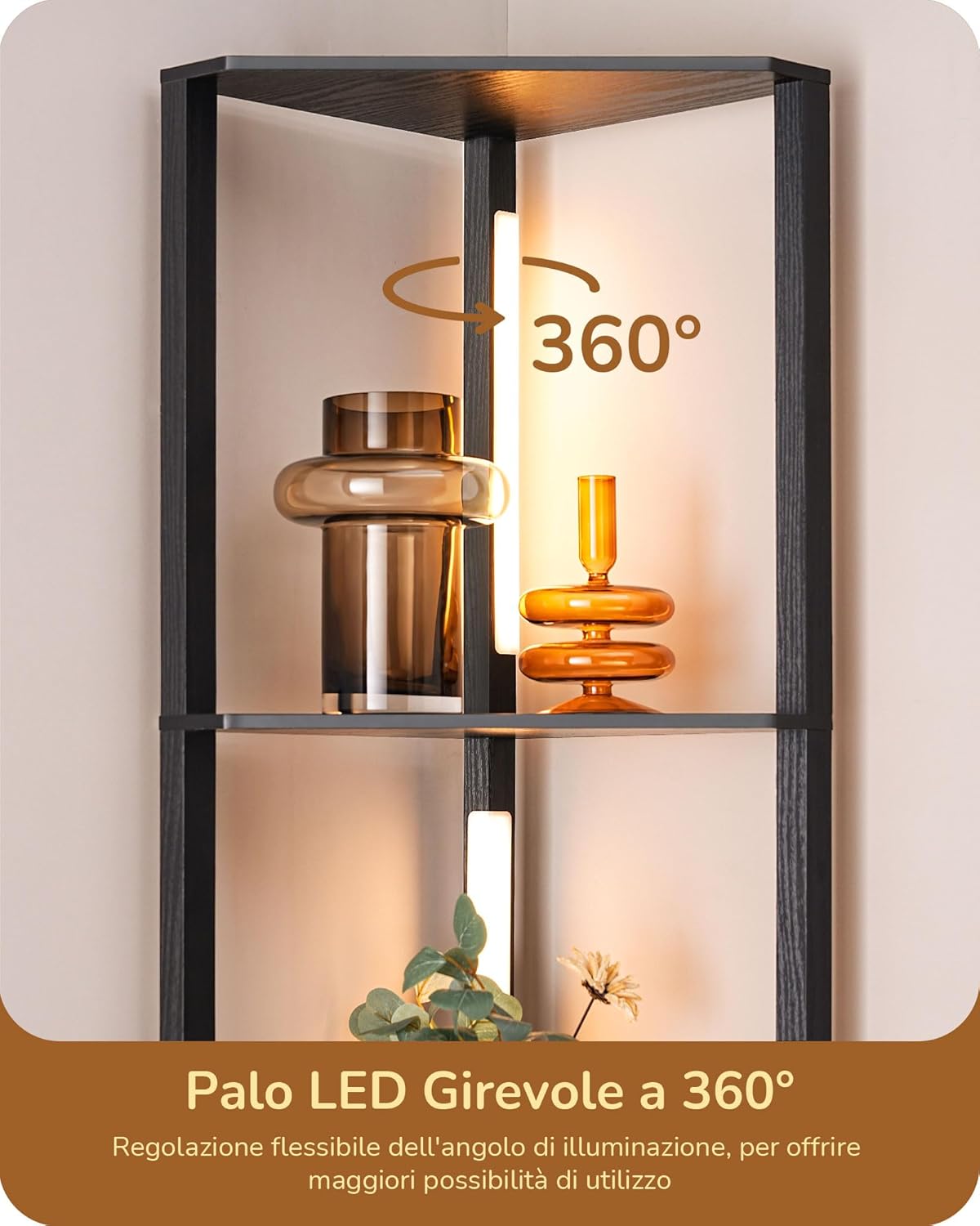 Thumbnail 6 de EDISHINE Lampada da Terra con Ripiani 2-in-1: illuminazione e scaffalatura in nero