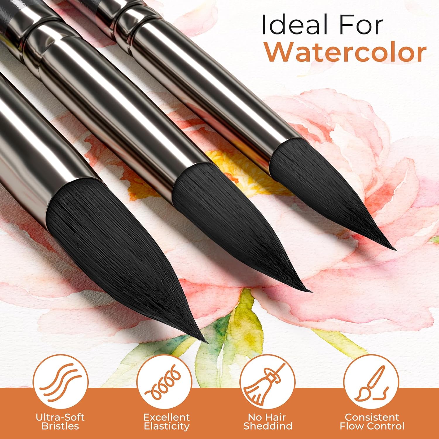 Detalle de Nicpro 15-Piece Professional Watercolour Brushes Set: Soft Synthetic Squirrel Hair Assorted Round, Cat Tongue, Liner & Flat Brushes