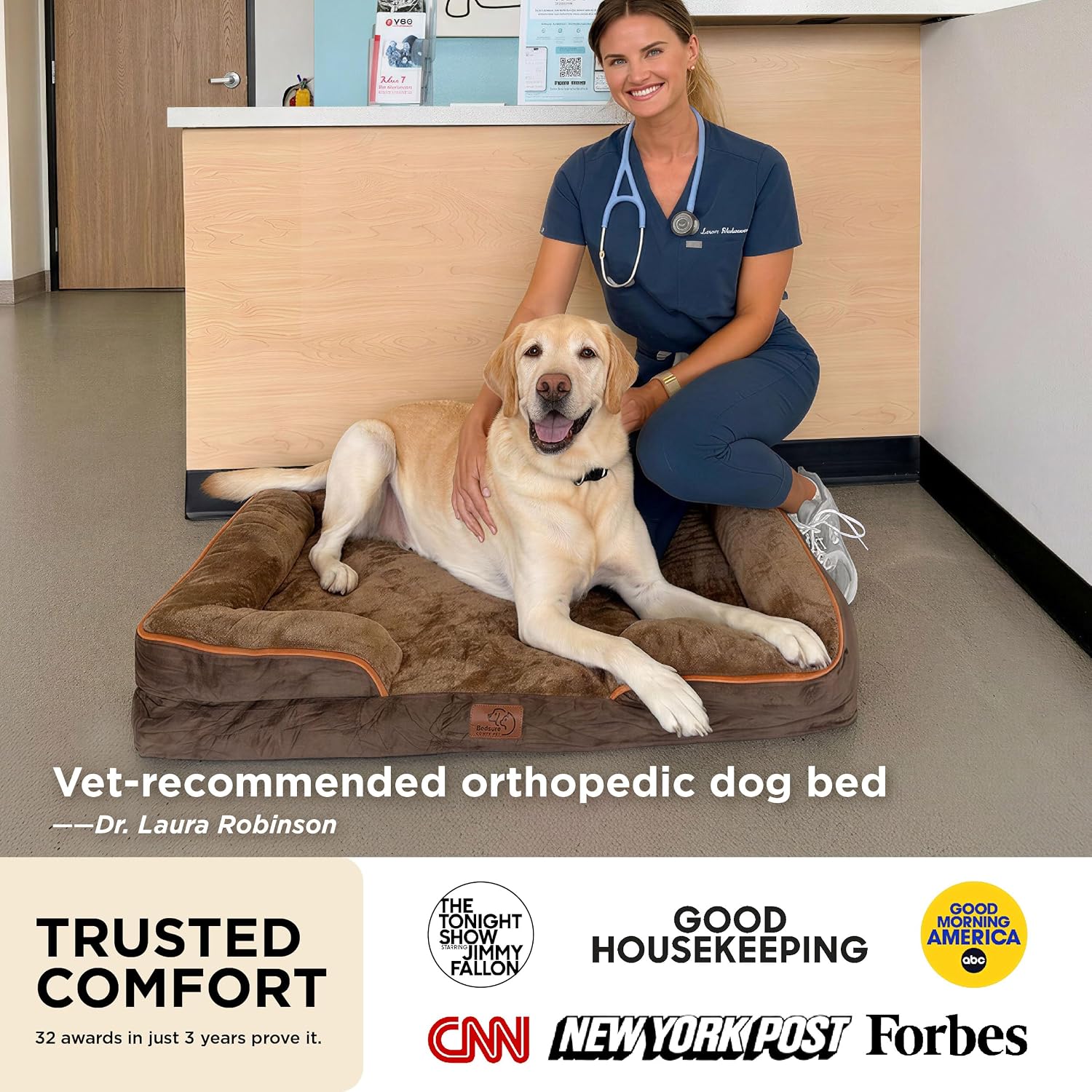 Detalle de Bedsure Large Dog Bed Sofa – Washable Orthopedic Dog Couch (89x63x16cm) with Waterproof Inner Liner