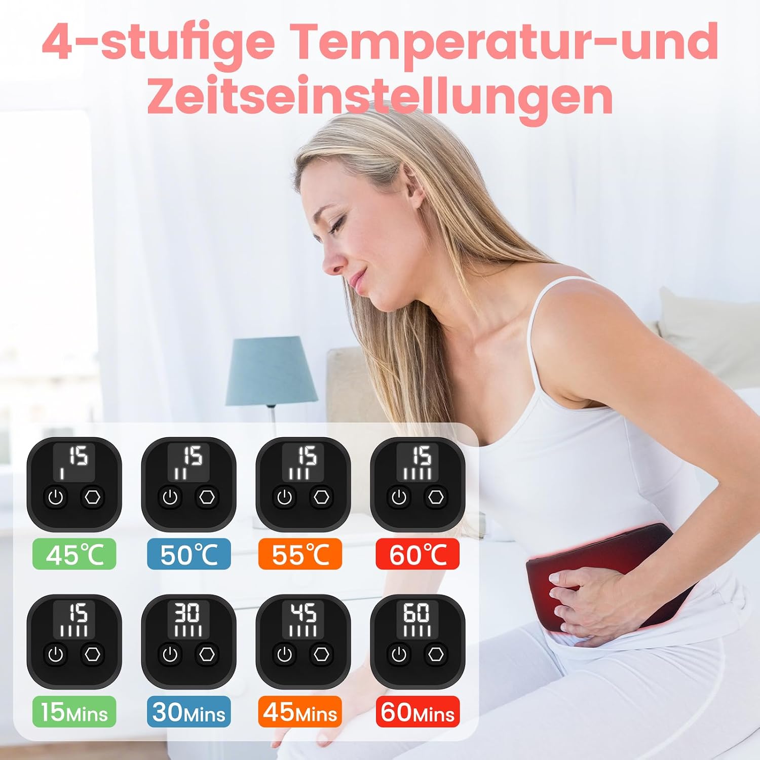 Detalle de Telepepe Perioden Wärmegürtel mit 3000 mAh Akku, Heizgürtel fürs Rücken- und Bauchgefühl, 4 Wärmelevel (45–60 °C)