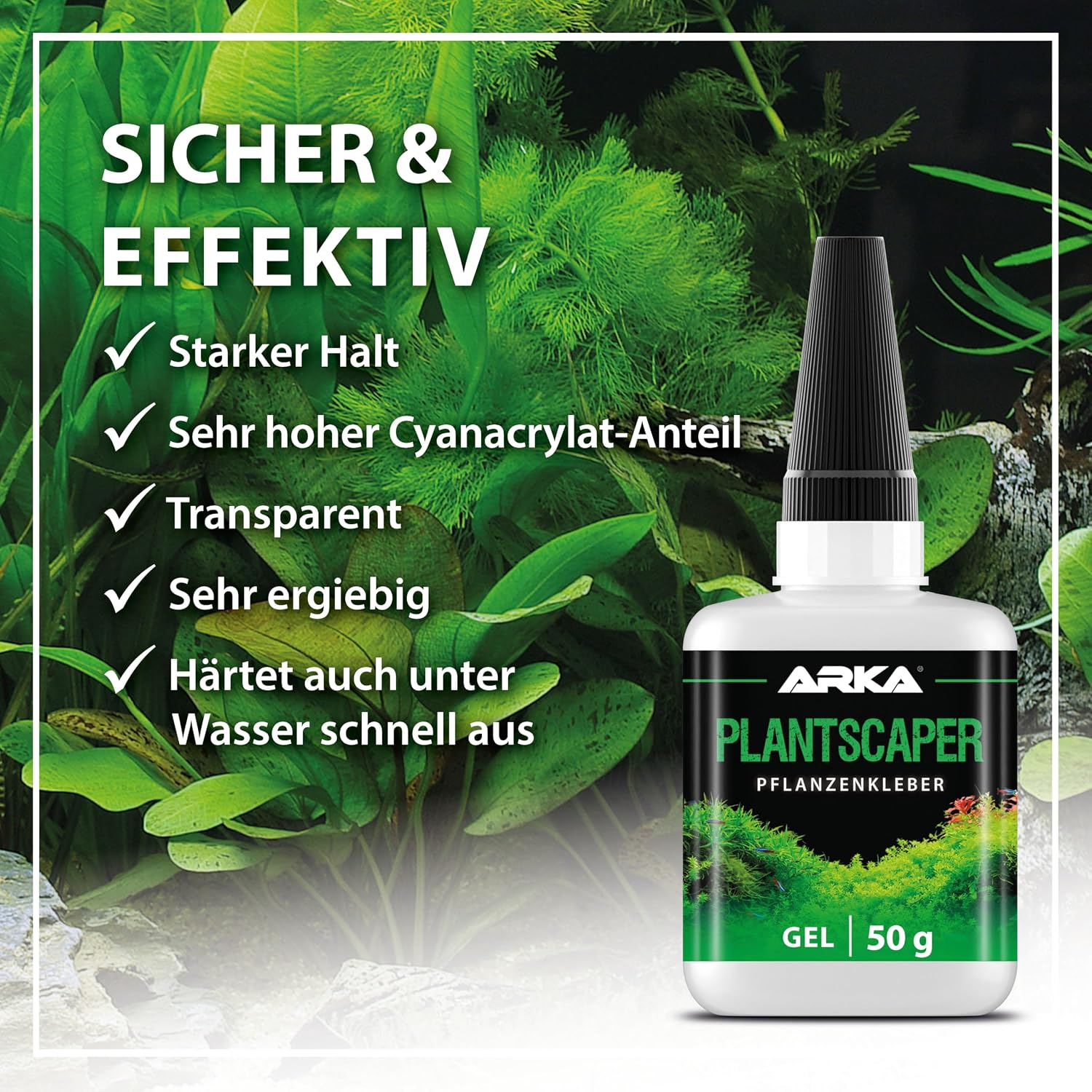 Thumbnail 6 de ARKA Plantscaper Aquascaping Pflanzenkleber Gel (50 g) – tropffrei & haftet an Moos, Pflanzen, Wurzeln & Steinen
