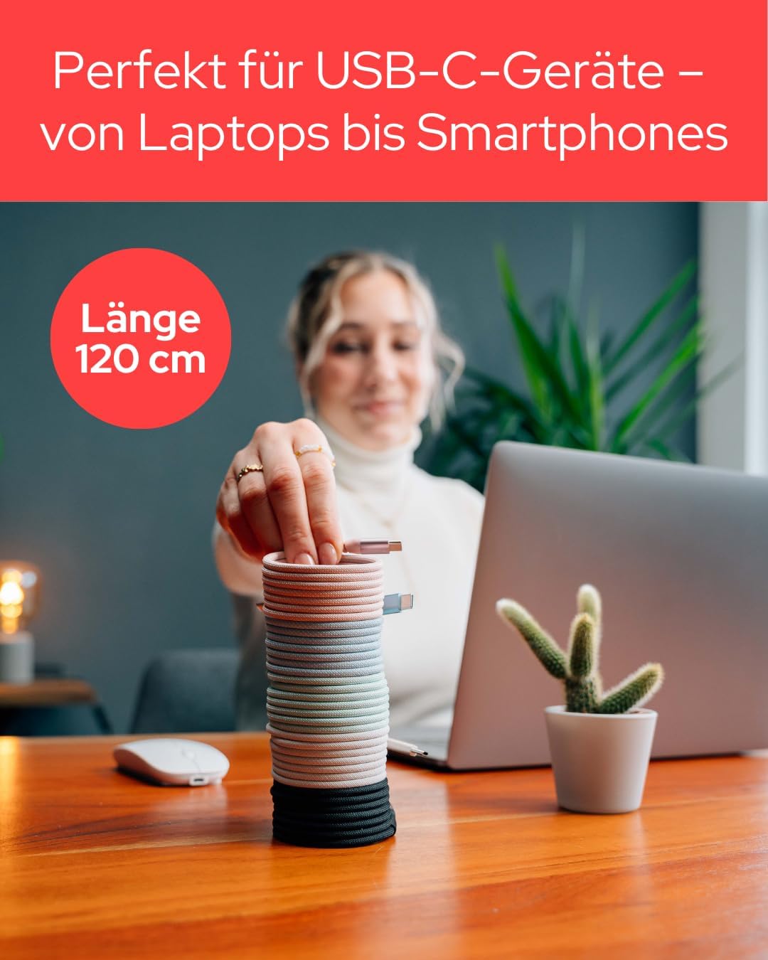 Thumbnail 5 de Verbatim Sync & Charge 60W magnetisches USB‑C Ladekabel (120 cm) – rosa