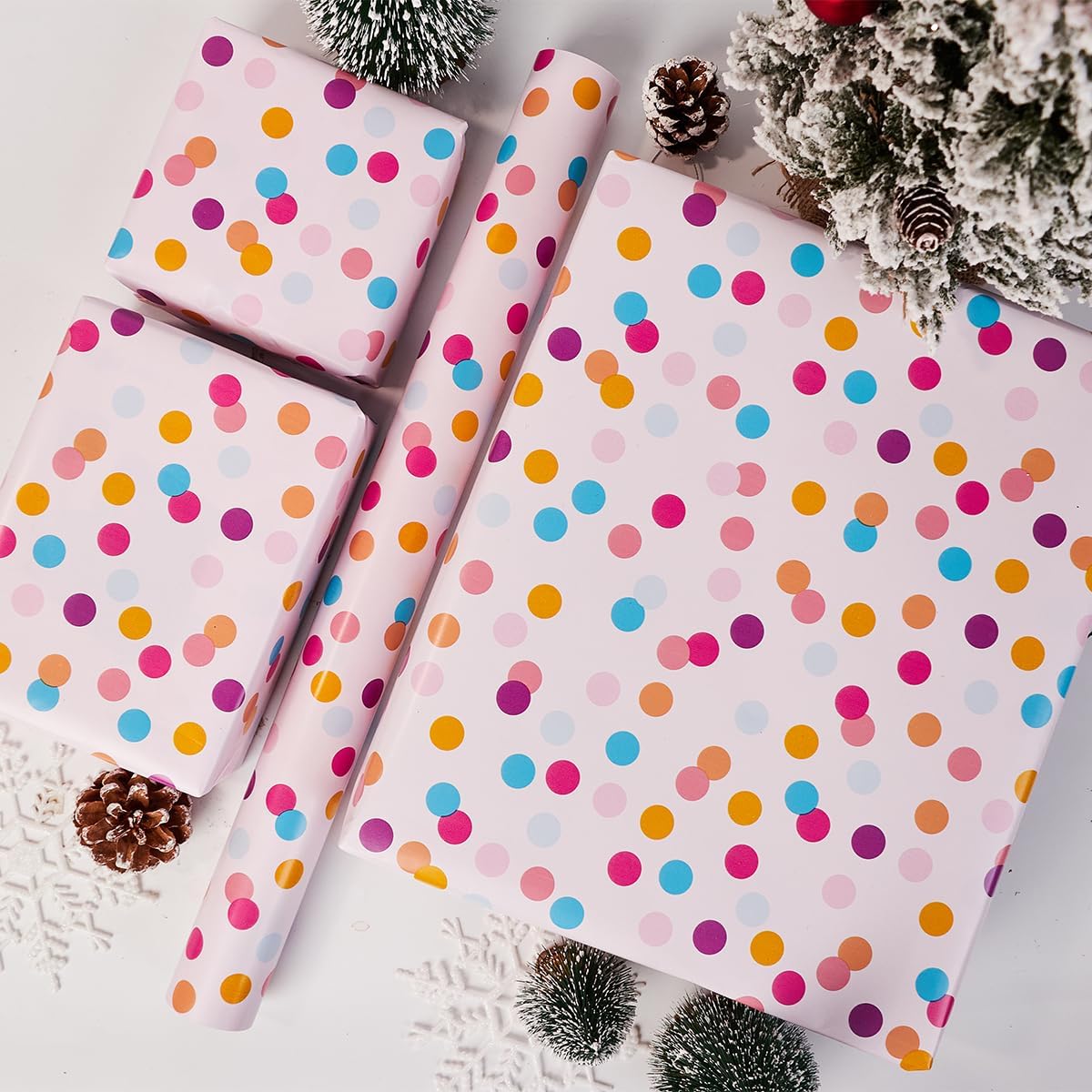 Detalle de Birthday Gift Wrapping Paper Roll – 43cm x 10m Colourful Dots
