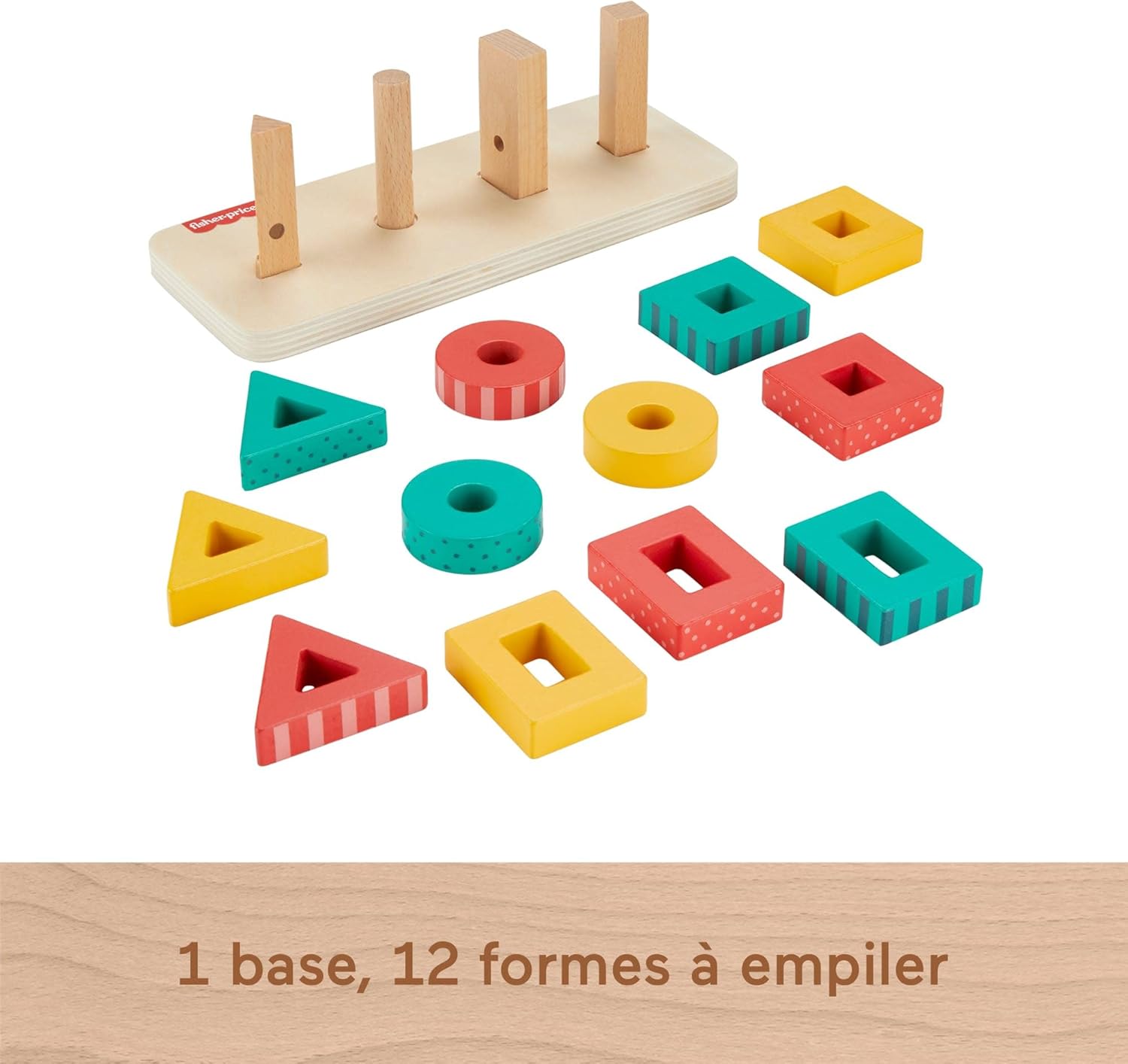 Detalle de Puzzle Formes à Empiler Fisher-Price – Jeu de motricité fine en bois pour enfants dès 2 ans