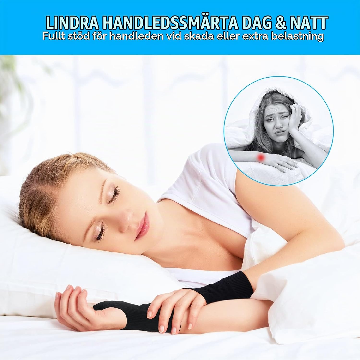 Detalle de ACWOO artrithandskar L med gelstöd för tummen och öppen fingerdesign