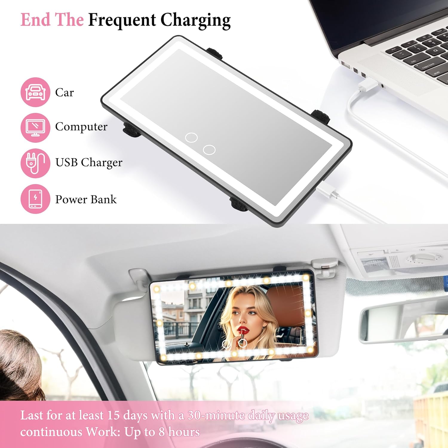 Thumbnail 4 de SINGARO Car Sun Visor Vanity Mirror 60 LEDs