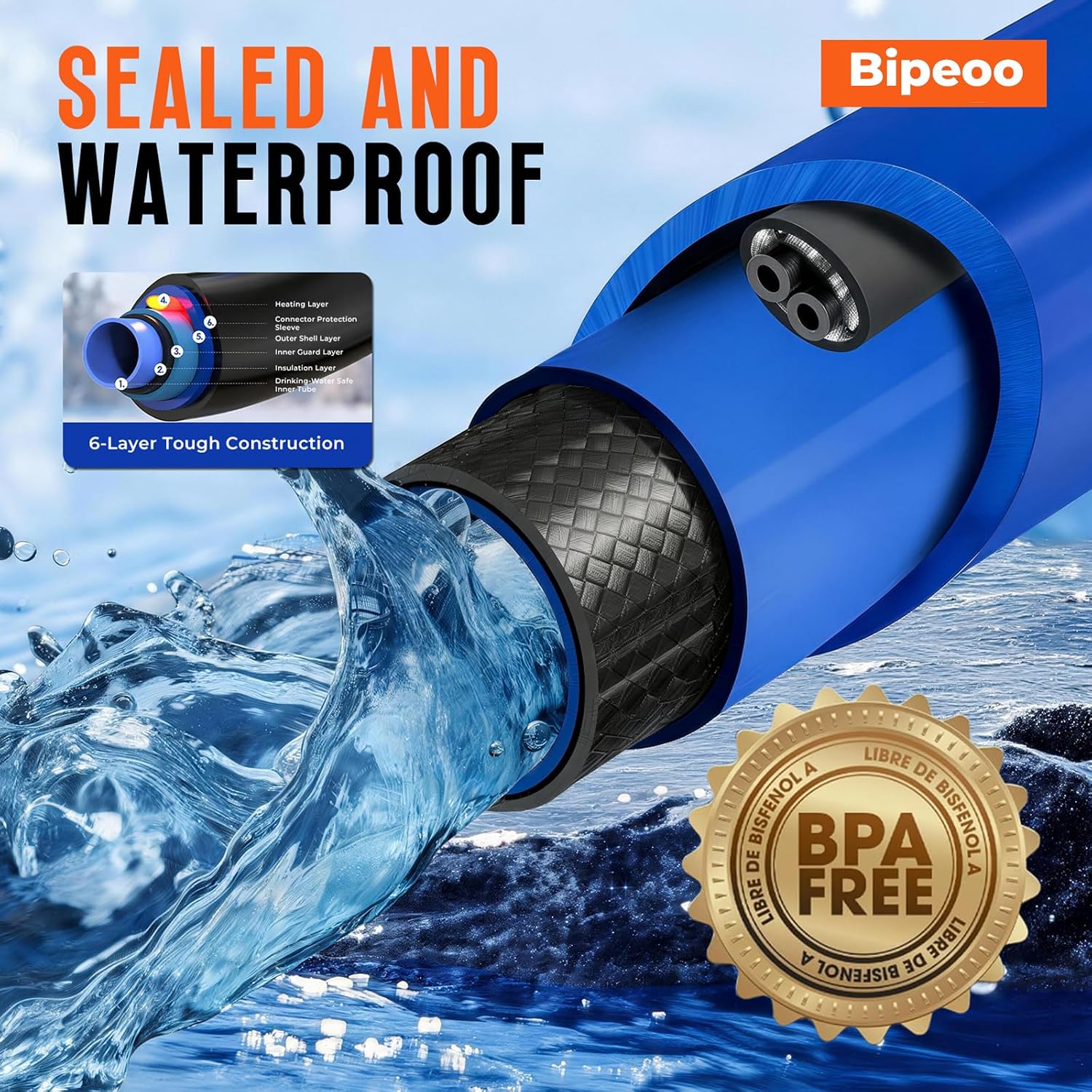 Thumbnail 6 de Bipeoo 75-Foot Heated Water Hose, -45°F Freeze Protection, Lead- and BPA-Free