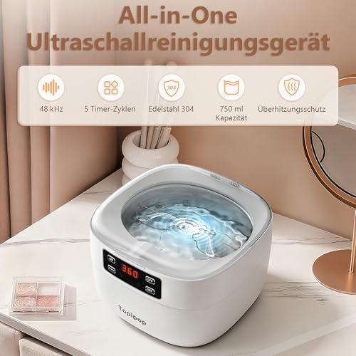 Detalle 2 de Topipop Ultraschallreinigungsgerät, 750 ml, 48 kHz und 5 Reinigungsmodi