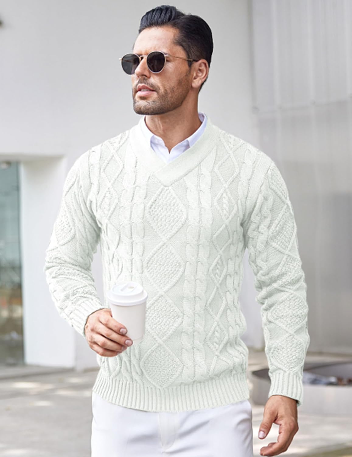 Detalle 2 de COOFANDY Maglione invernale slim fit V