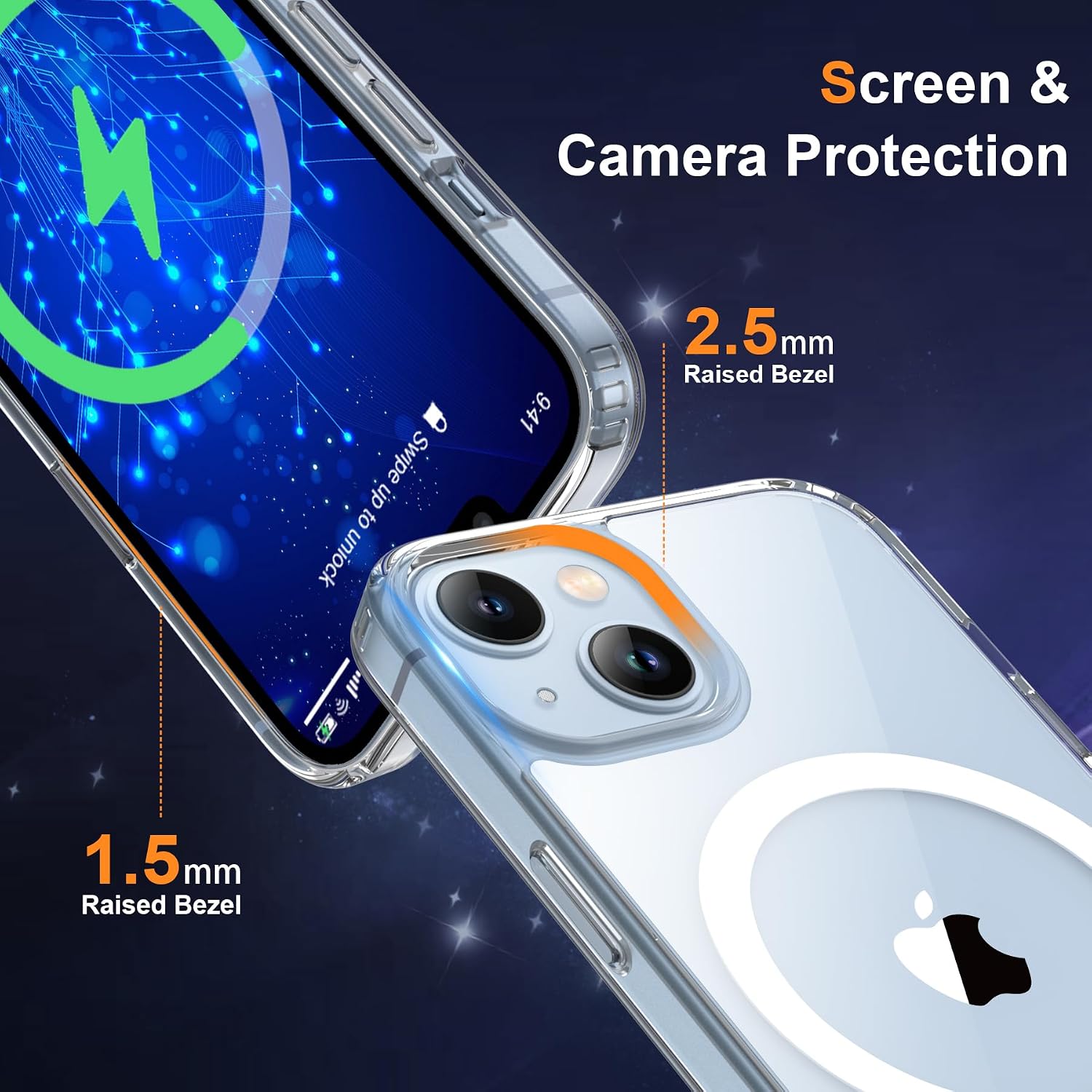 Detalle 2 de ORETECH JJCX-IP14-Clear iPhone 14 Case with MagSafe Ring and 2 Screen Protectors