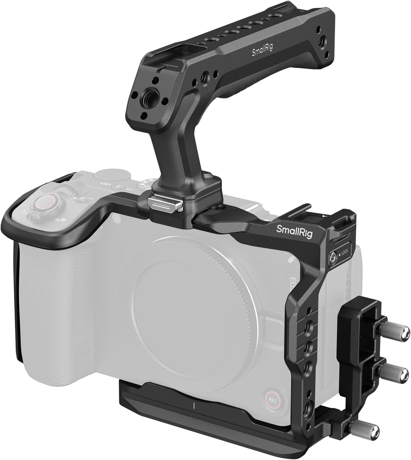 Detalle de SMALLRIG HawkLock 6379 camerakooi voor Canon R6 V met Arca-plaat