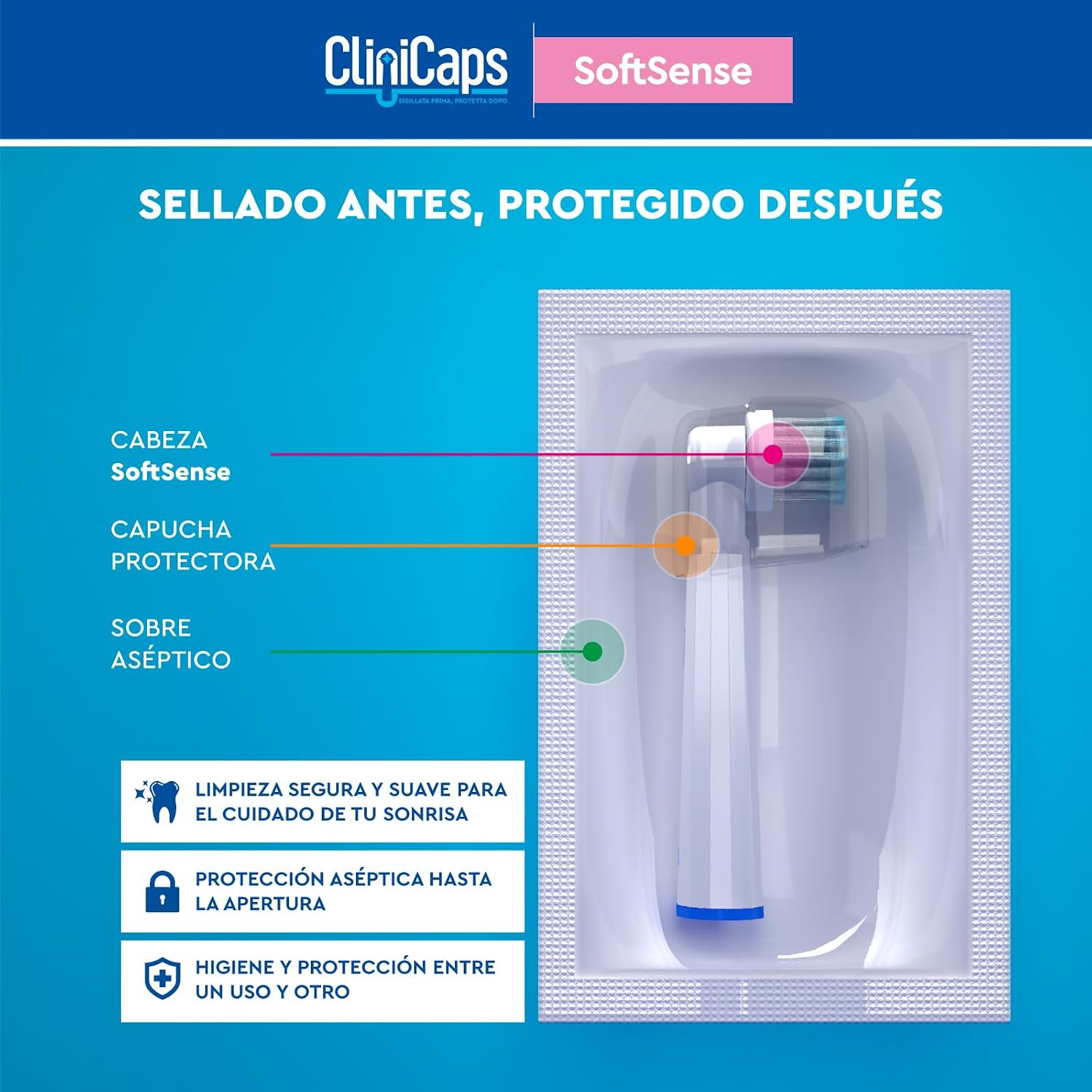 Detalle 2 de Cabezales CliniCaps SoftSense 4 unidades