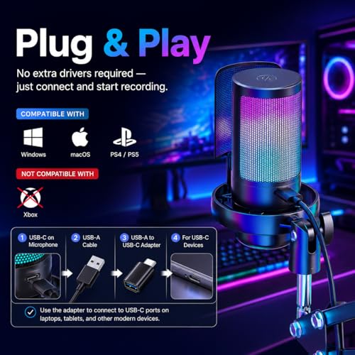 Detalle 2 de Anykuu Micro Gaming RGB 24 Bits/192 kHz USB Microphone Condensateur