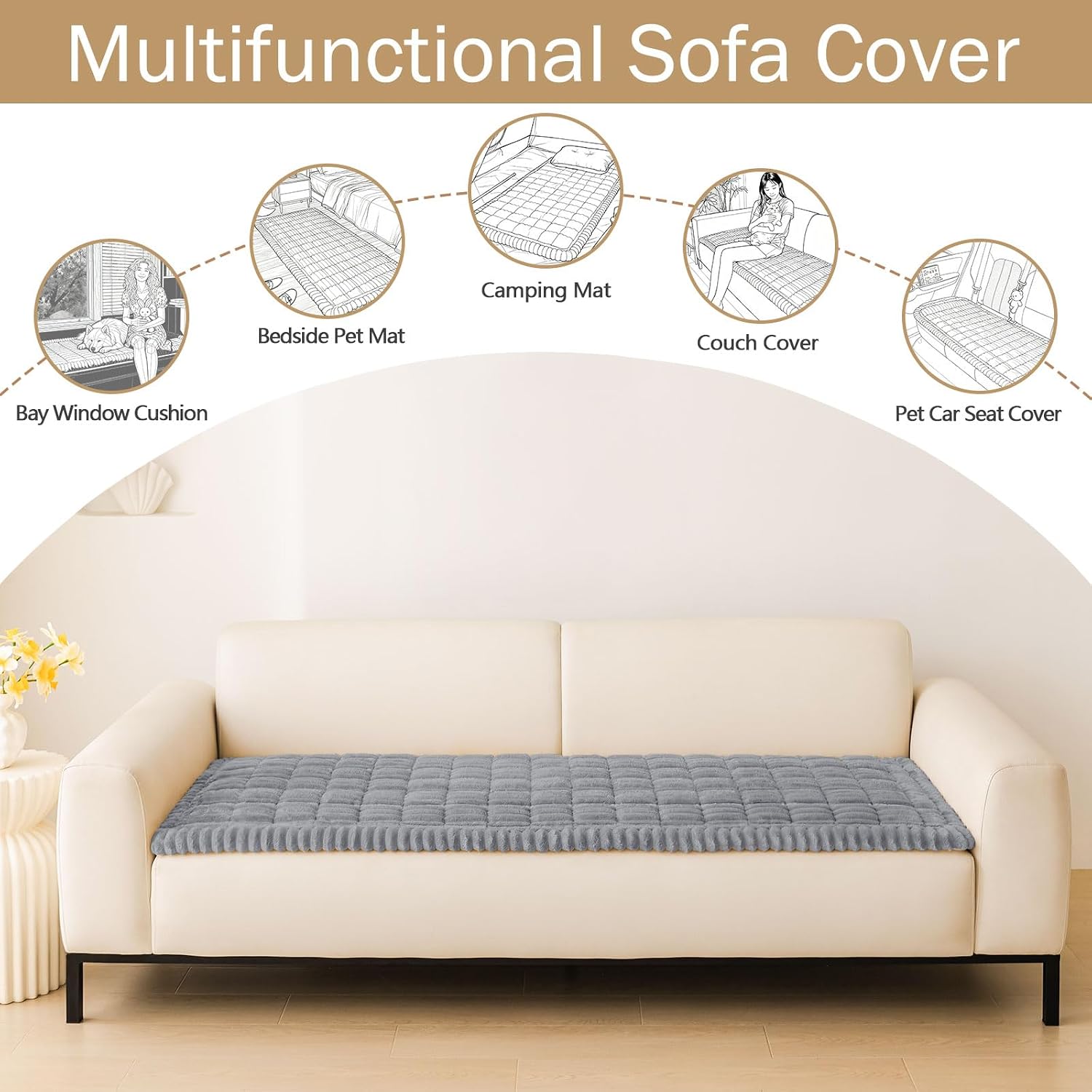 Thumbnail 2 de hyha Couch Cover for Dogs: Non-Slip, Washable Flannel Protector for Sectionals and Loveseats (Grey, 27.6" x 70.9")