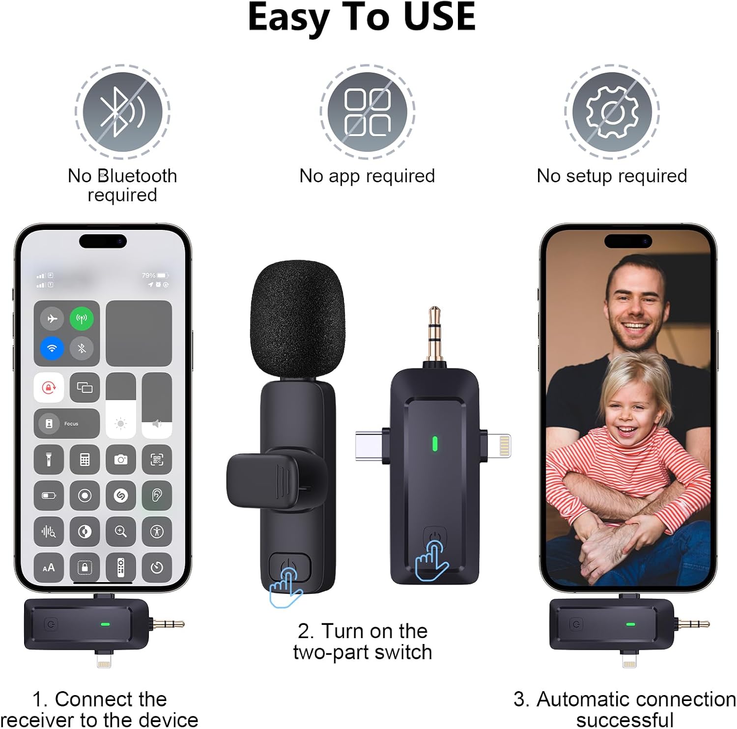 Detalle de Wireless 4-in-1 Clip-on Lavalier Microphone System for iPhone, Android, Camera & Computer (4-in-1 receiver)