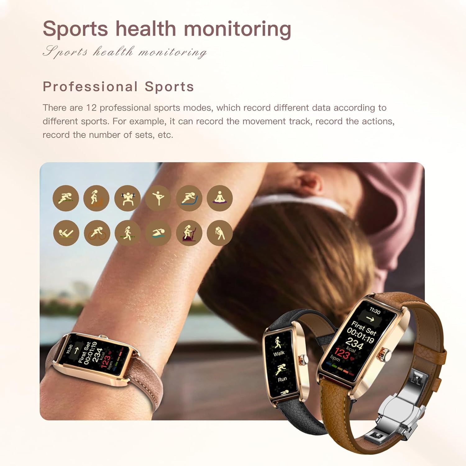 Detalle 2 de Findtime Fitness Watch for Women: Slim Stainless Steel Activity Tracker