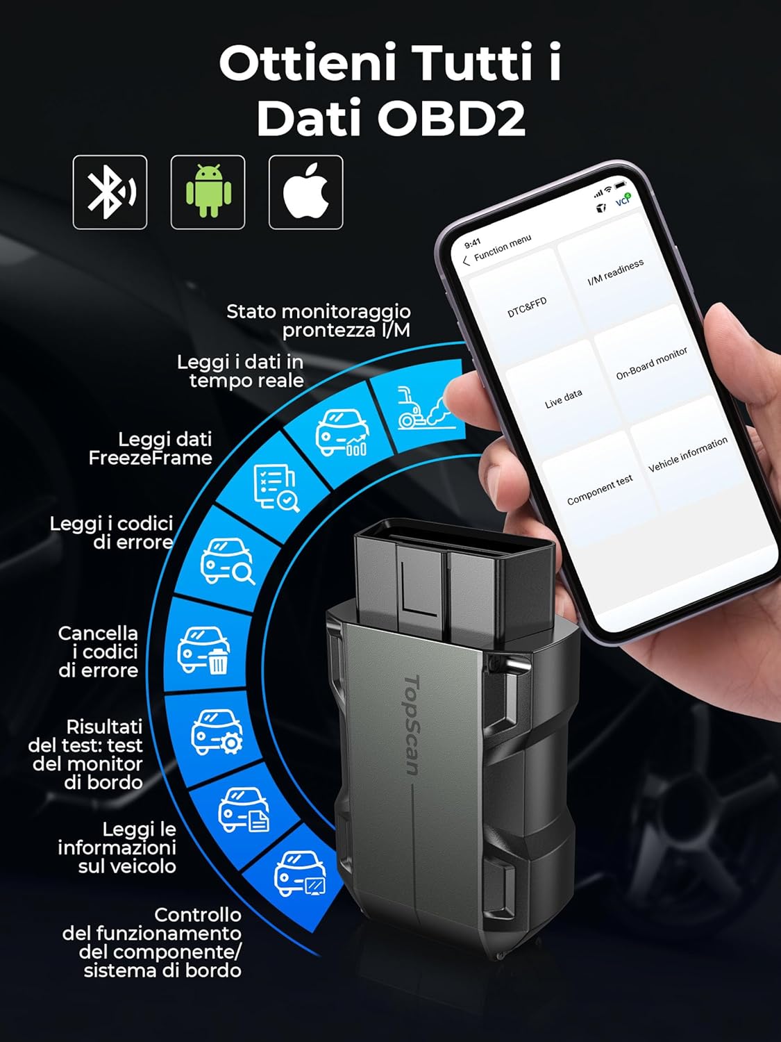 Detalle de TOPDON Topscan Lite: OBD2 Scanner Bluetooth per diagnosi wireless e test bidirezionali