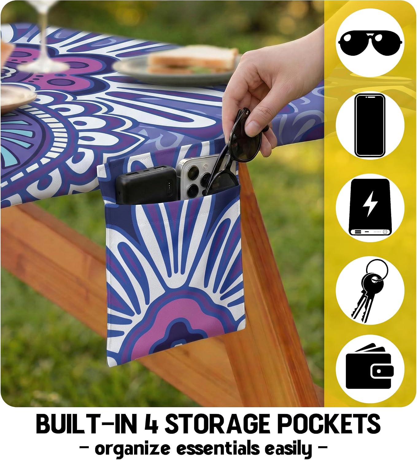Thumbnail 4 de Wrakus ZB2-5-230-S Picnic Table Cover Set, Purple Mandala, Waterproof Polyester