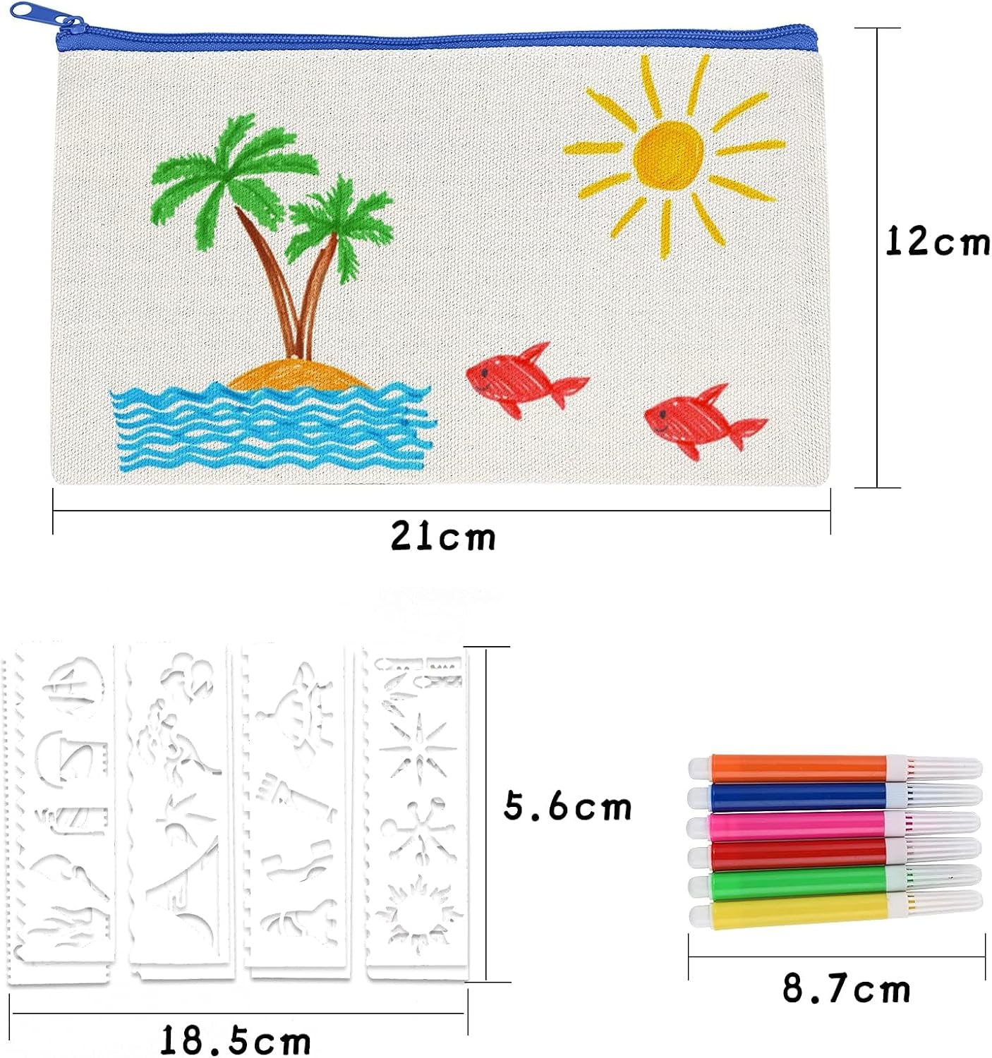 Detalle de Cieex DIY Stoff Federmäppchen Blanko Set – 15 Stück, Leinentaschen mit Stiften (21 × 12 cm)