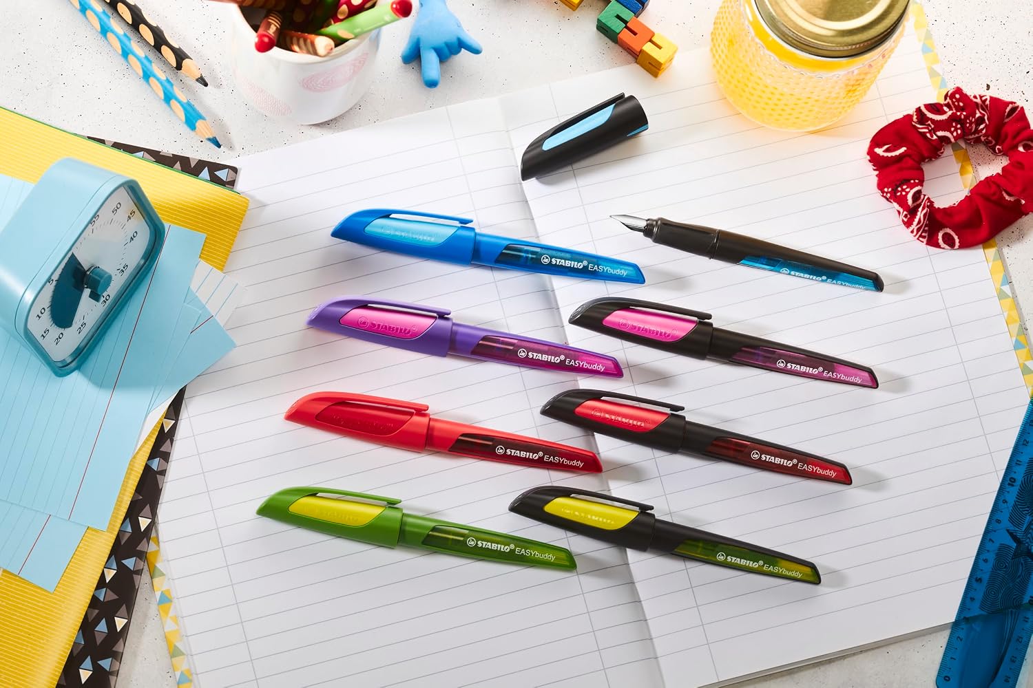 Thumbnail 6 de STABILO EASYbuddy Schulfüller M – ergonomischer Füllfederhalter mit Sichtfenster, inkl. Patrone, lila/magenta – blau (löschbar)