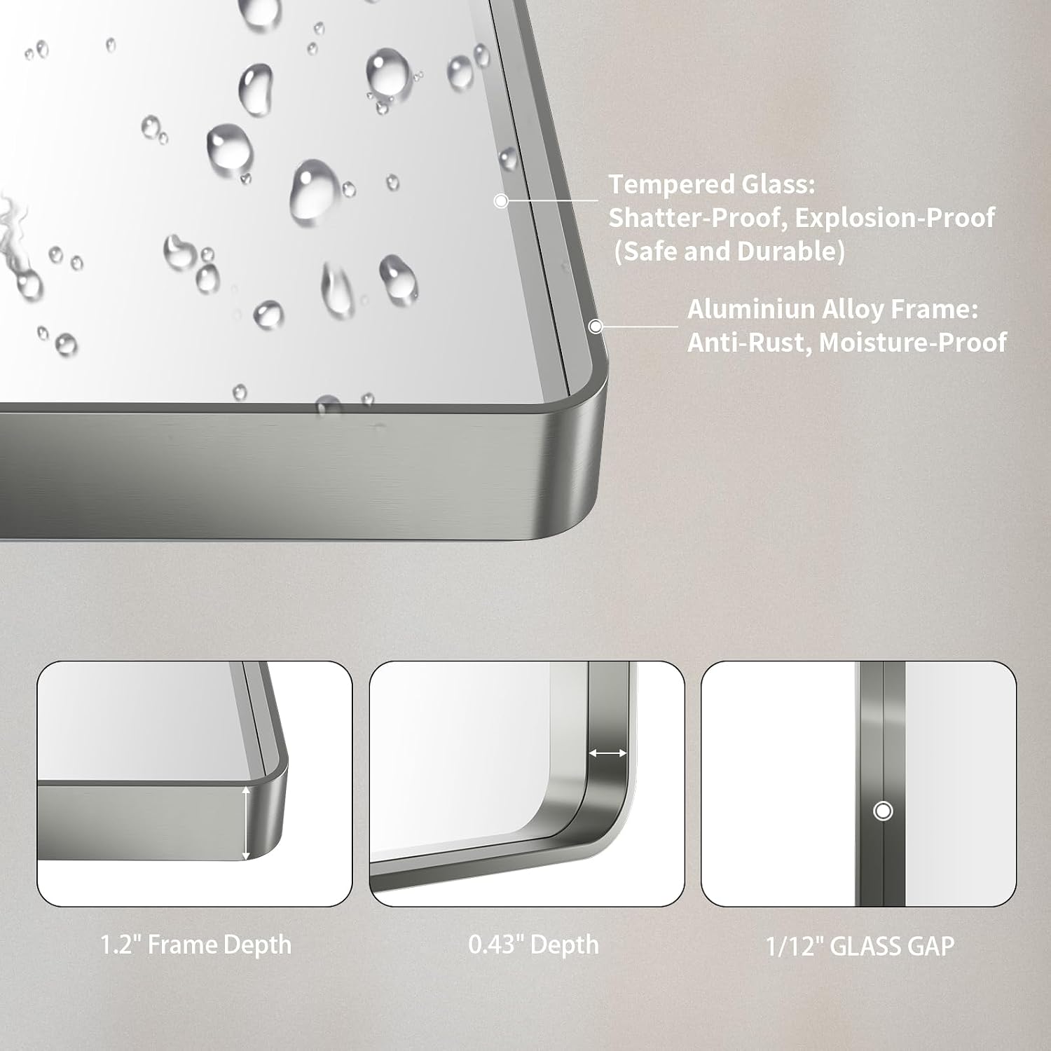 Thumbnail 4 de LOAAO 36x36 Brushed Nickel Bathroom Mirror