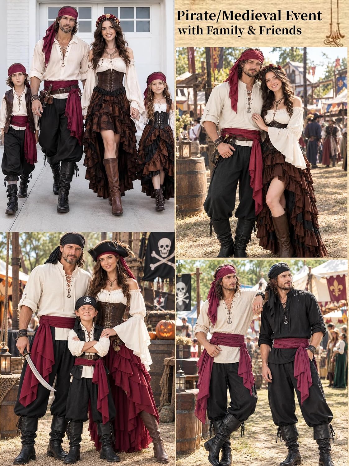 Thumbnail 3 de Men's Pirate Costume with Lace-Up Shirt, Pants, Sash, and 8 Pieces