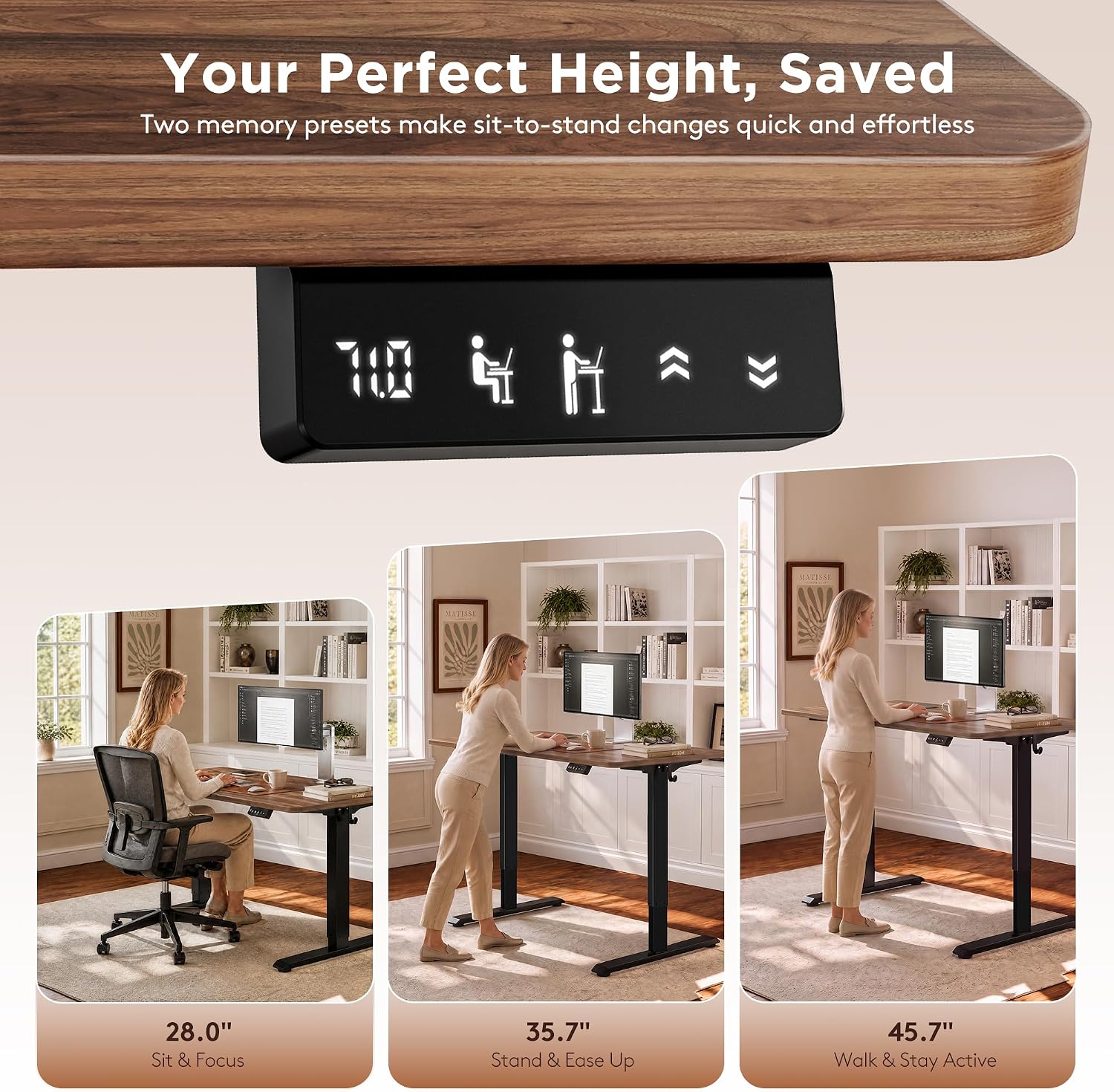 Detalle de NEXT BEAUTY 48 x 24-Inch Electric Standing Desk, Dark Walnut with Memory Presets
