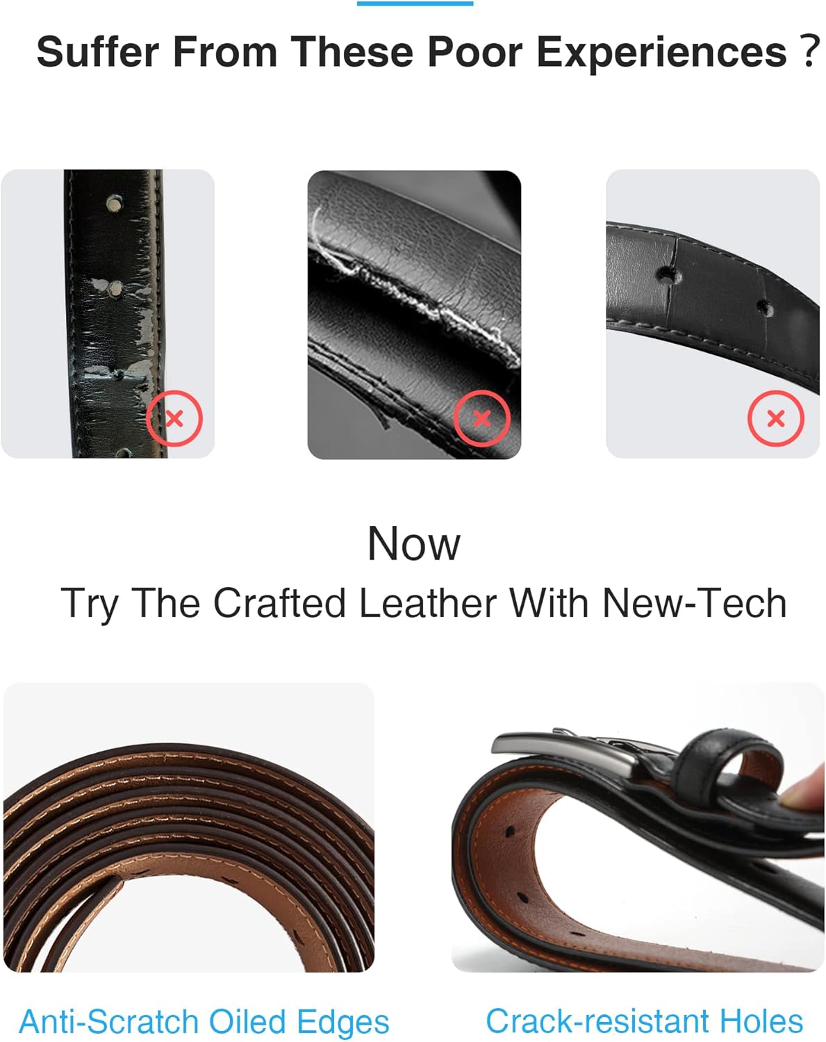 Detalle de CHAOREN Leather Belts for Men – 1 1/8" leather belt for suits and smart casual