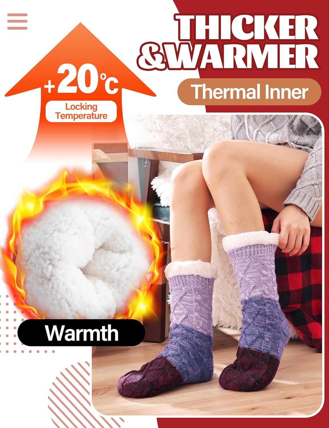 Thumbnail 1 de Anlisim Women’s Fuzzy Slipper Socks with Non-Slip Grips and Thermal Inner