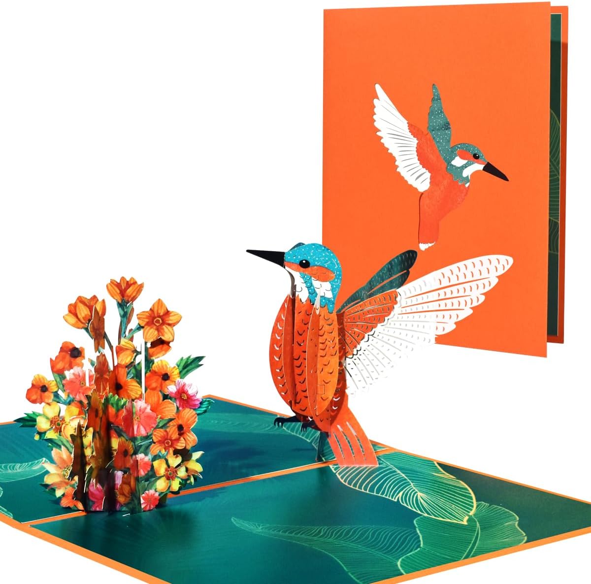 Thumbnail 2 de CNLITIHEKA 3D Kolibri Pop Up Karte – Vielfache Anlasskarten mit Blumenparche und Umschlag