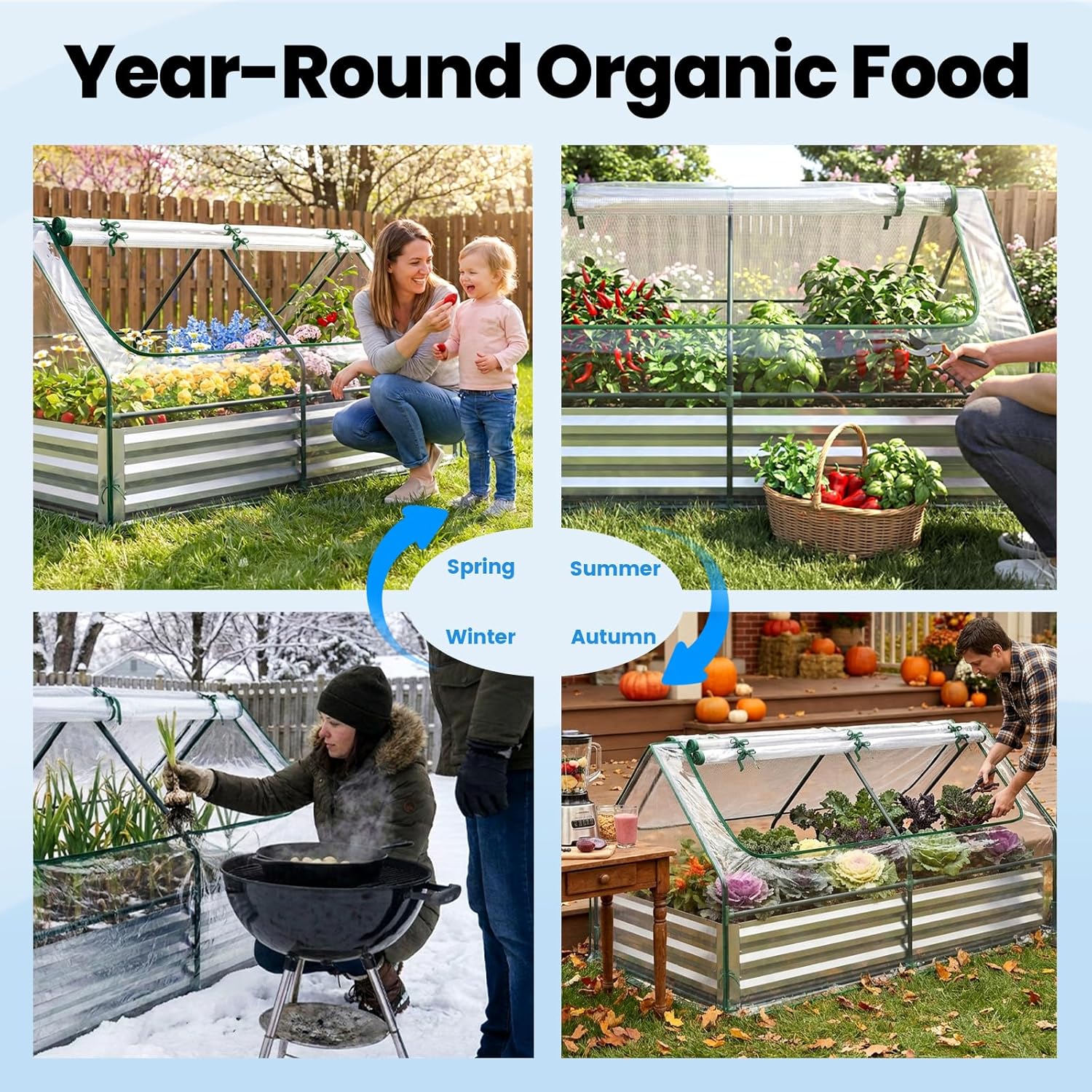 Thumbnail 3 de Quictent Raised Garden Bed with Cover (6x3x1ft) Galvanized Metal Planter Box Kit with Mini Greenhouse Windows