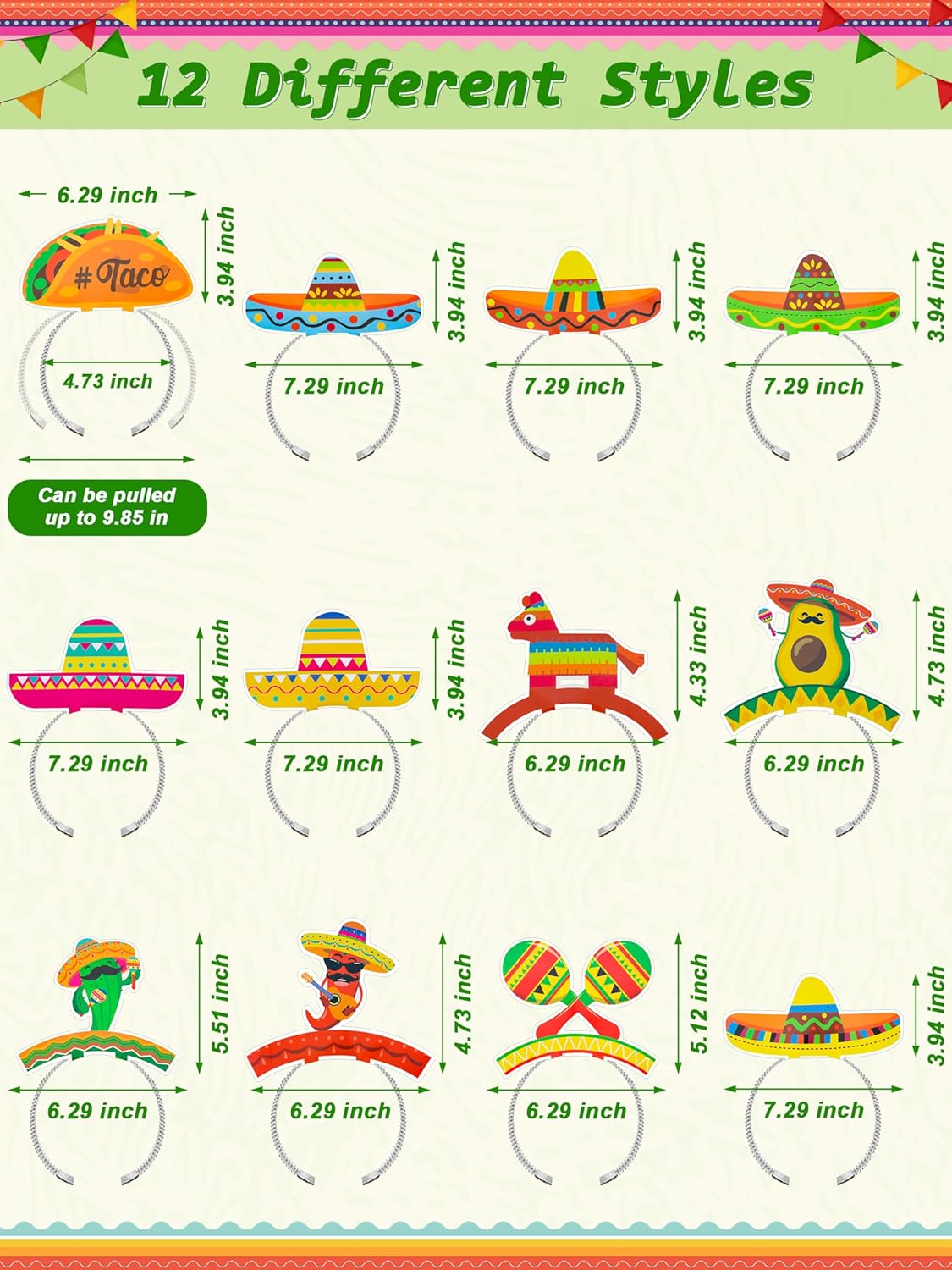 Thumbnail 1 de Melisheer Cinco de Mayo Decorations Sombrero Party Hat Headbands (12 Pack)