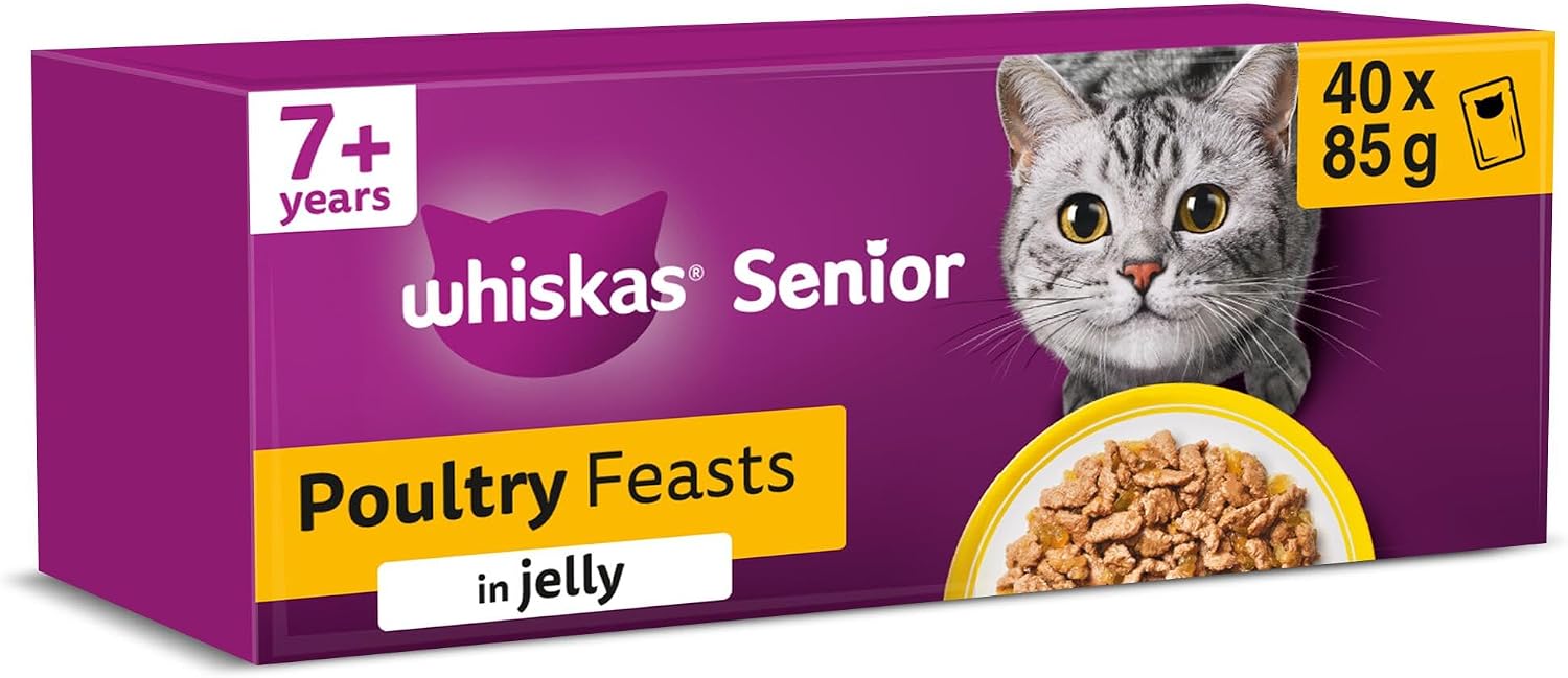 Detalle de Whiskas Senior 7+ Wet Cat Food in Jelly – Poultry Feasts (40 x 85g)